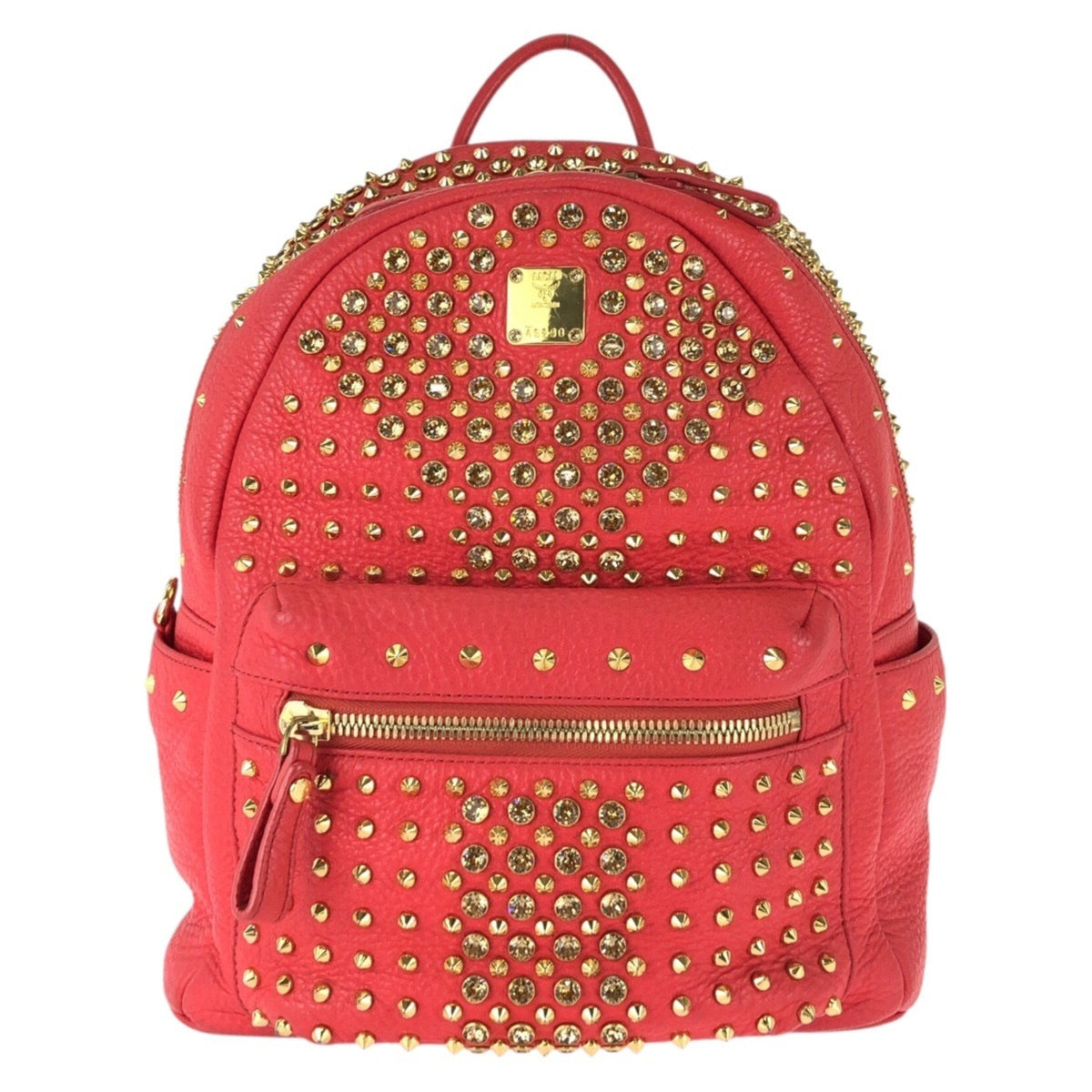 Mcm Red Color Leather Rhinestone Backpack (Pre-Owned)