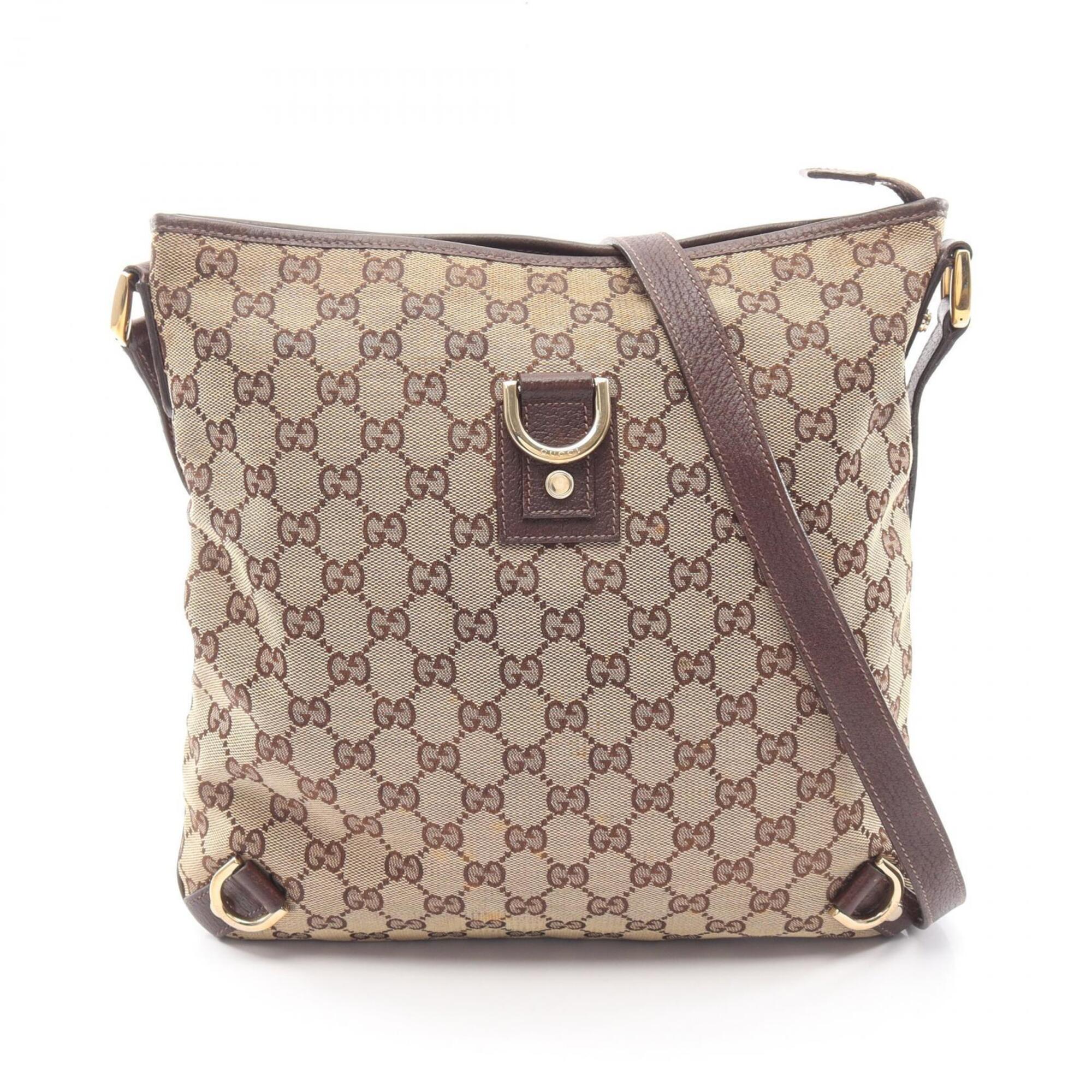 Gucci Beige Brown Canvas Leather Handbag Shoulder Bag (Pre-Owned)