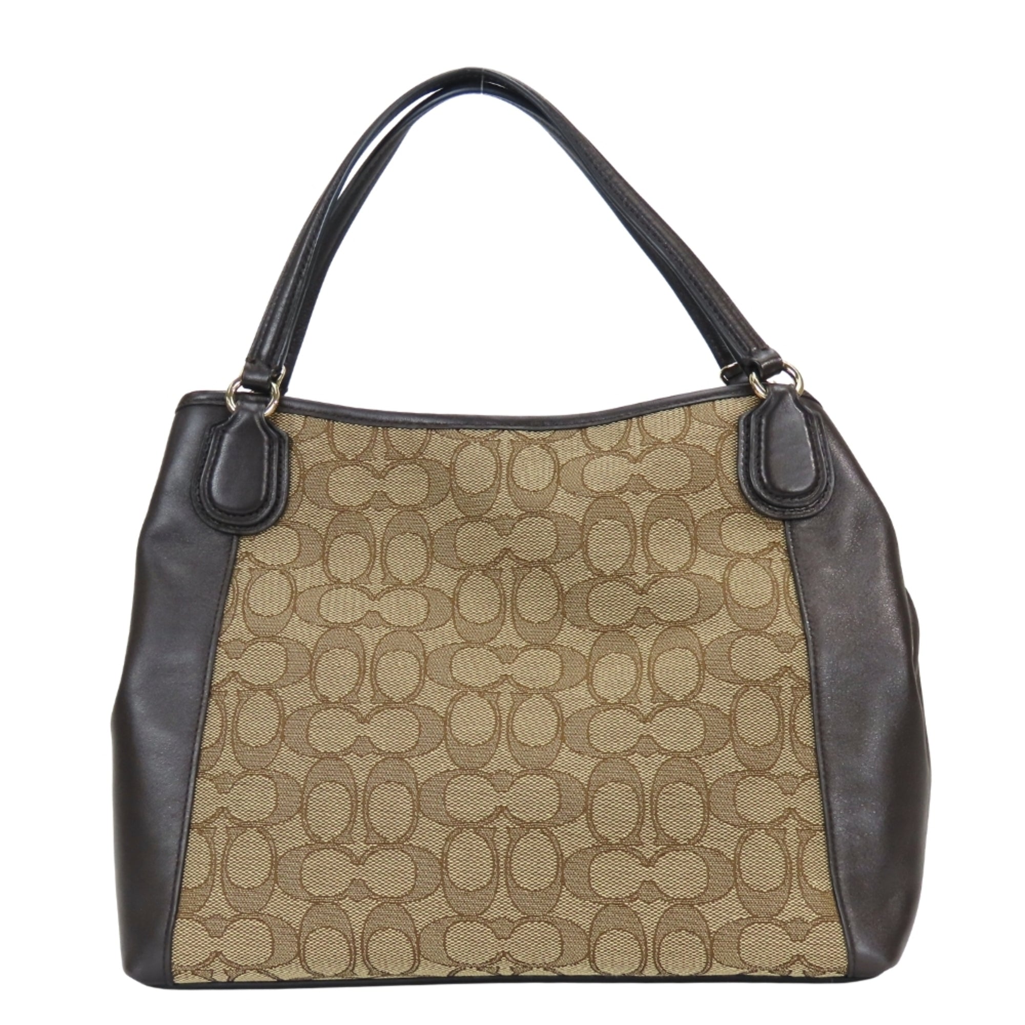 Coach Signature Beige Dark Brown Canvas Leather Tote Bag (Pre-Owned)