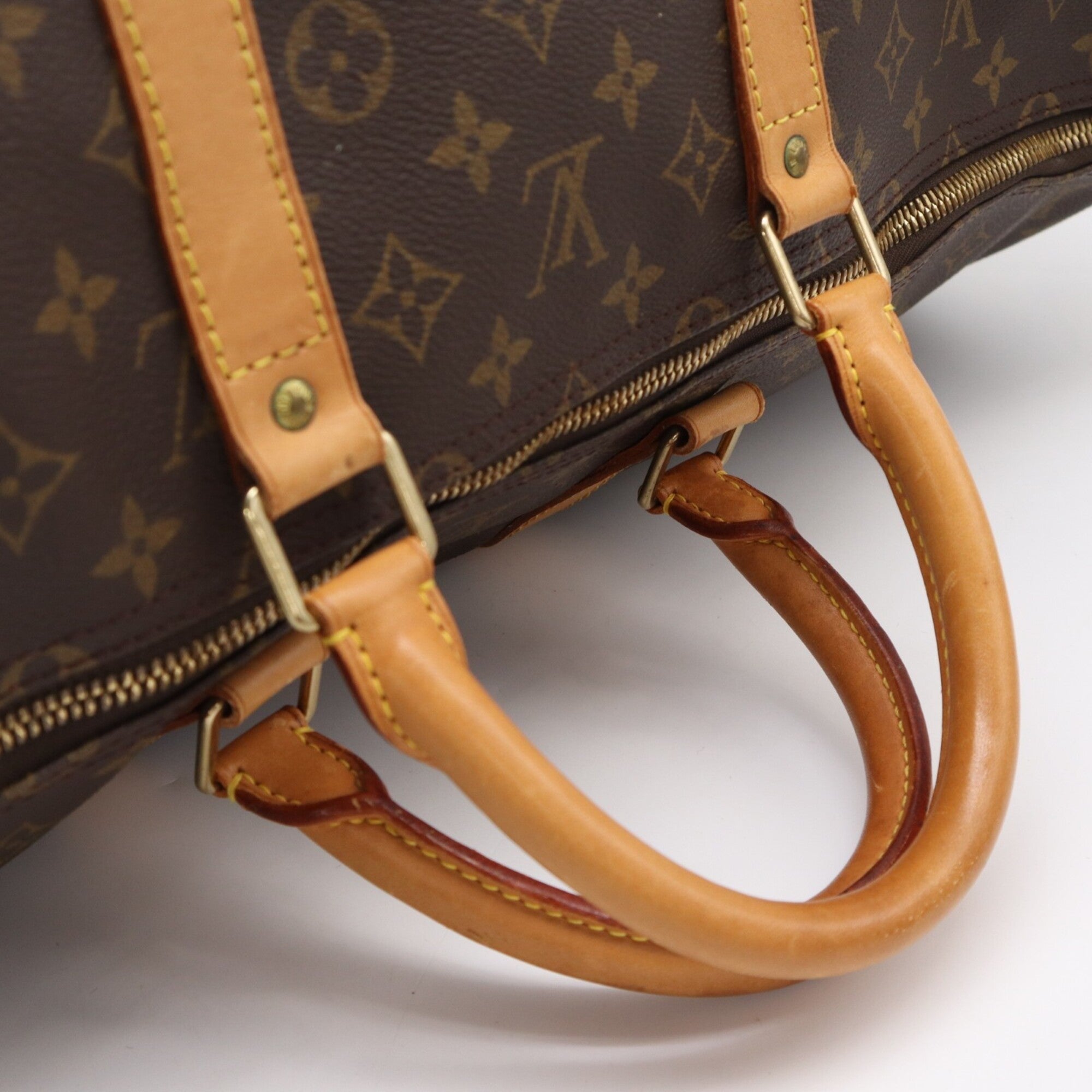 Louis Vuitton Beige Blue Brown Monogram Coated Canvas Leather Boston Bag Handbag (Pre-Owned)