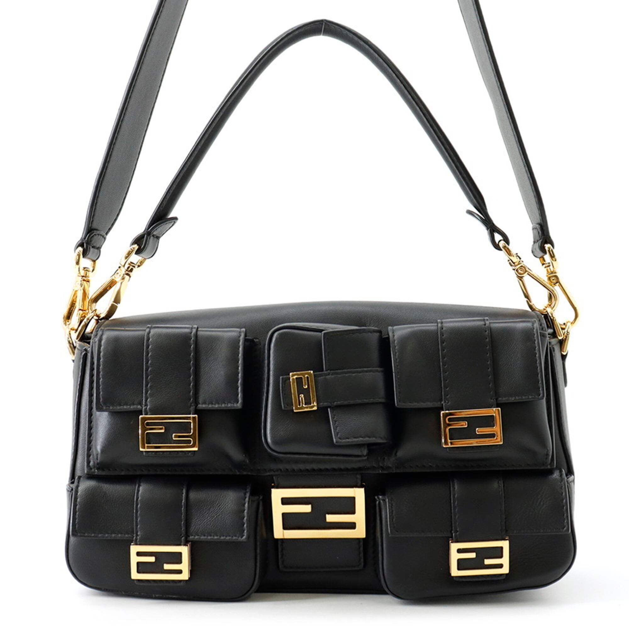 Fendi Baguette Black Leather Handbag Shoulder Bag (Pre-Owned)