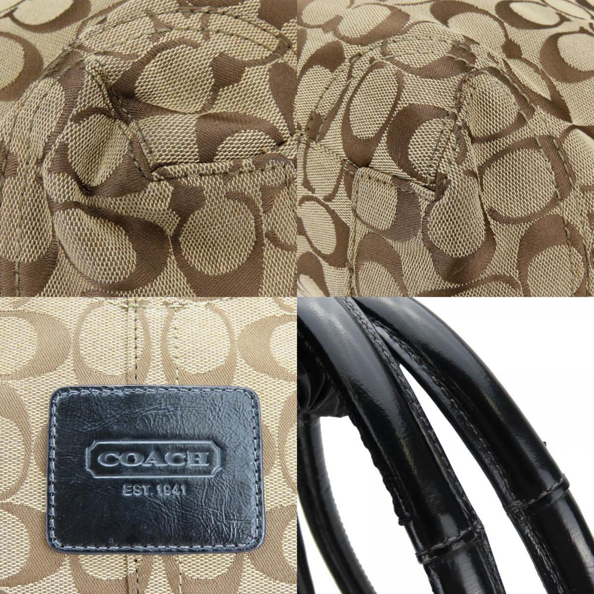 Coach Beige Black Canvas Patent Leather Tote Bag (Pre-Owned)