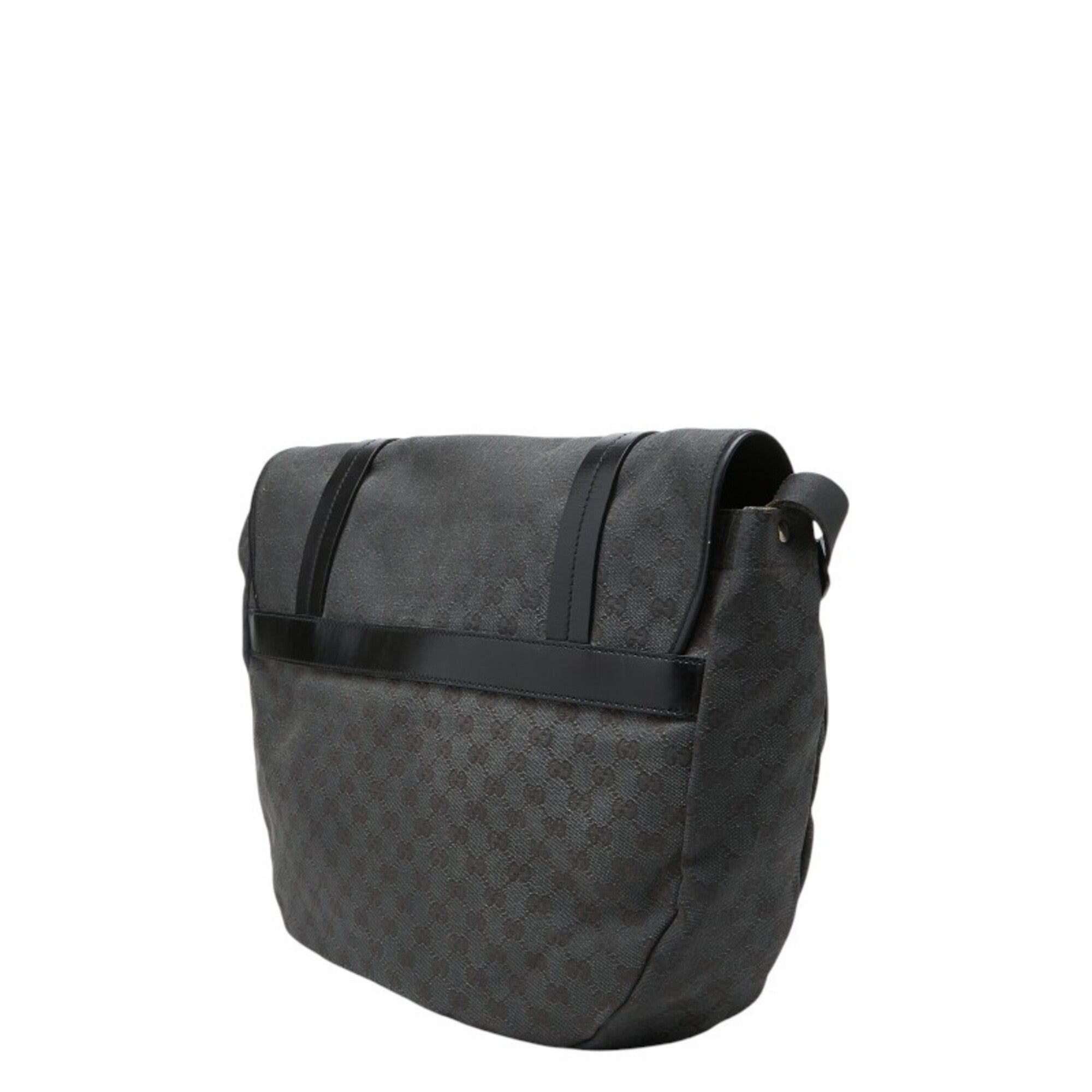 Gucci Black Canvas Leather Messenger Bag Shoulder Bag (Pre-Owned)