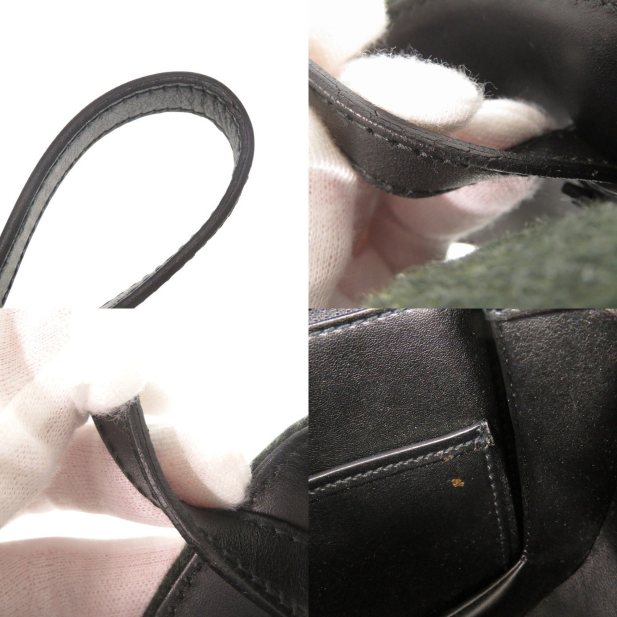 Gucci Black Green Felt Handbag Shoulder Bag (Pre-Owned)