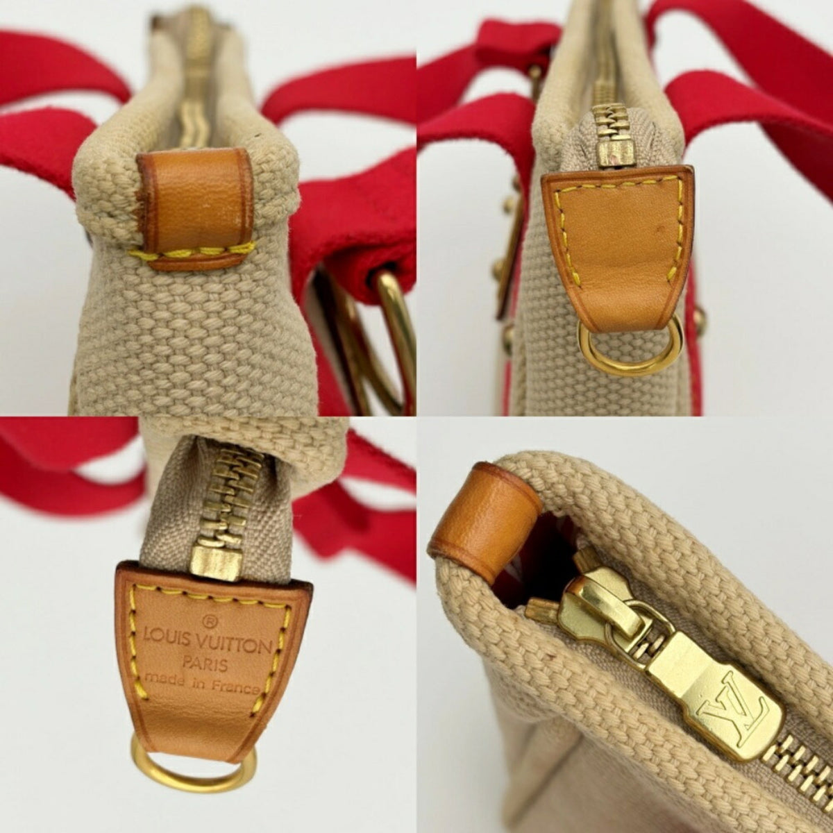 Louis Vuitton Antigua Beige Red Color Canvas Tote Bag (Pre-Owned)