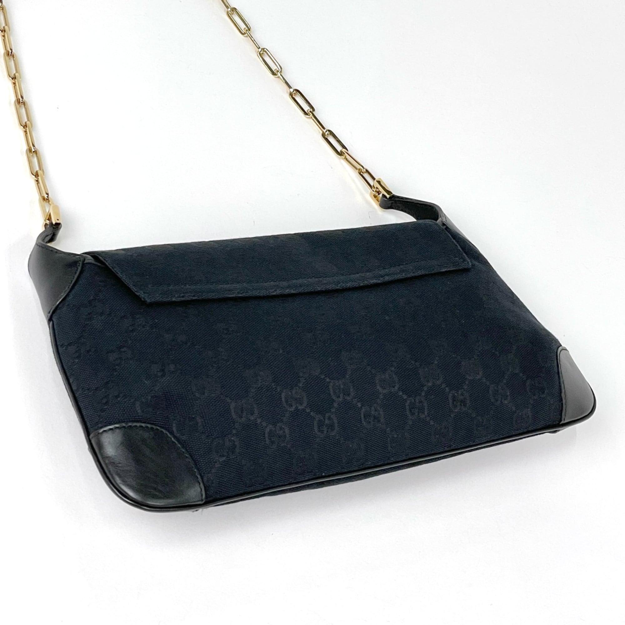 Gucci Black Gg Canvas Leather Shoulder Bag (Pre-Owned)