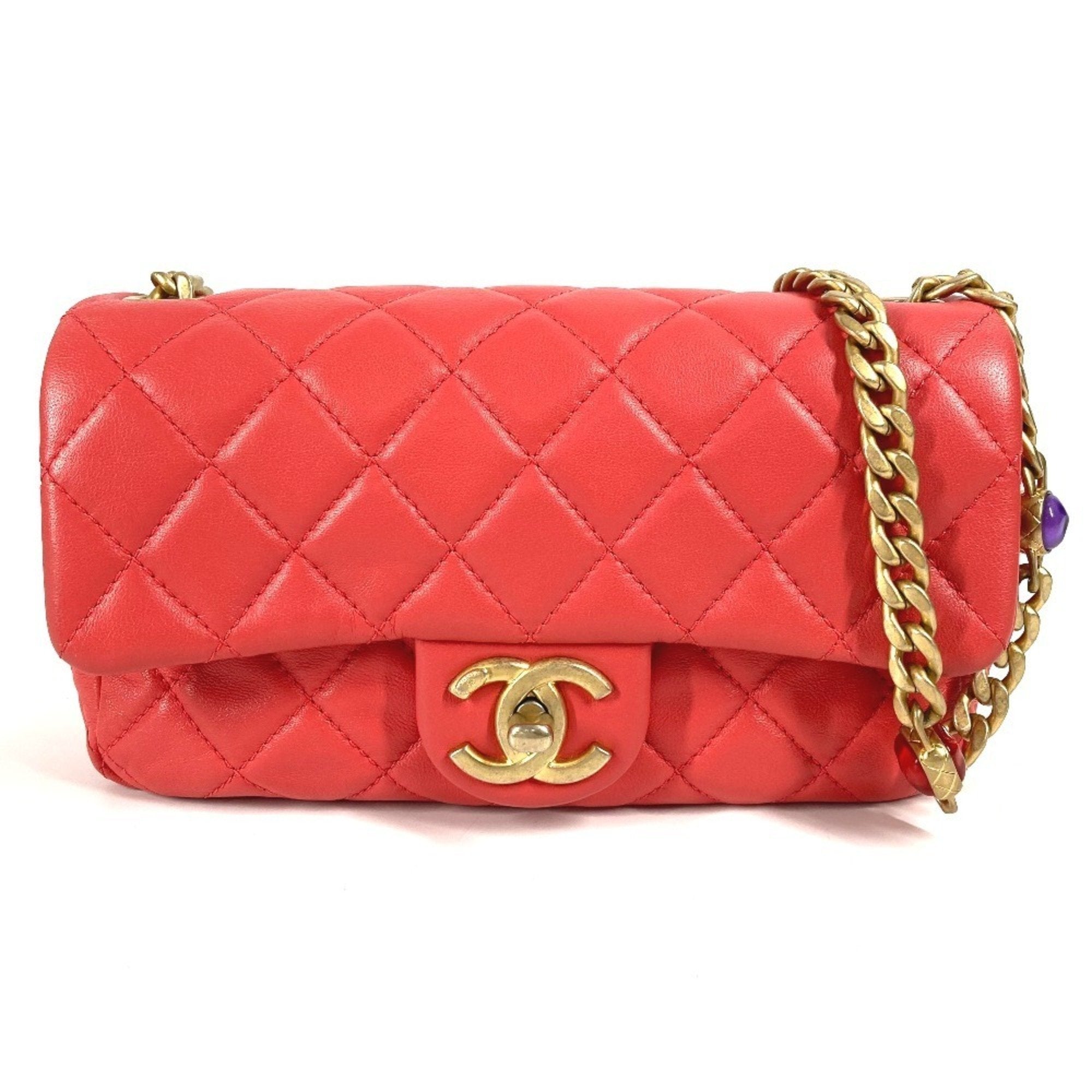 Chanel Matelasse Pink Red Color Leather Shoulder Bag (Pre-Owned)