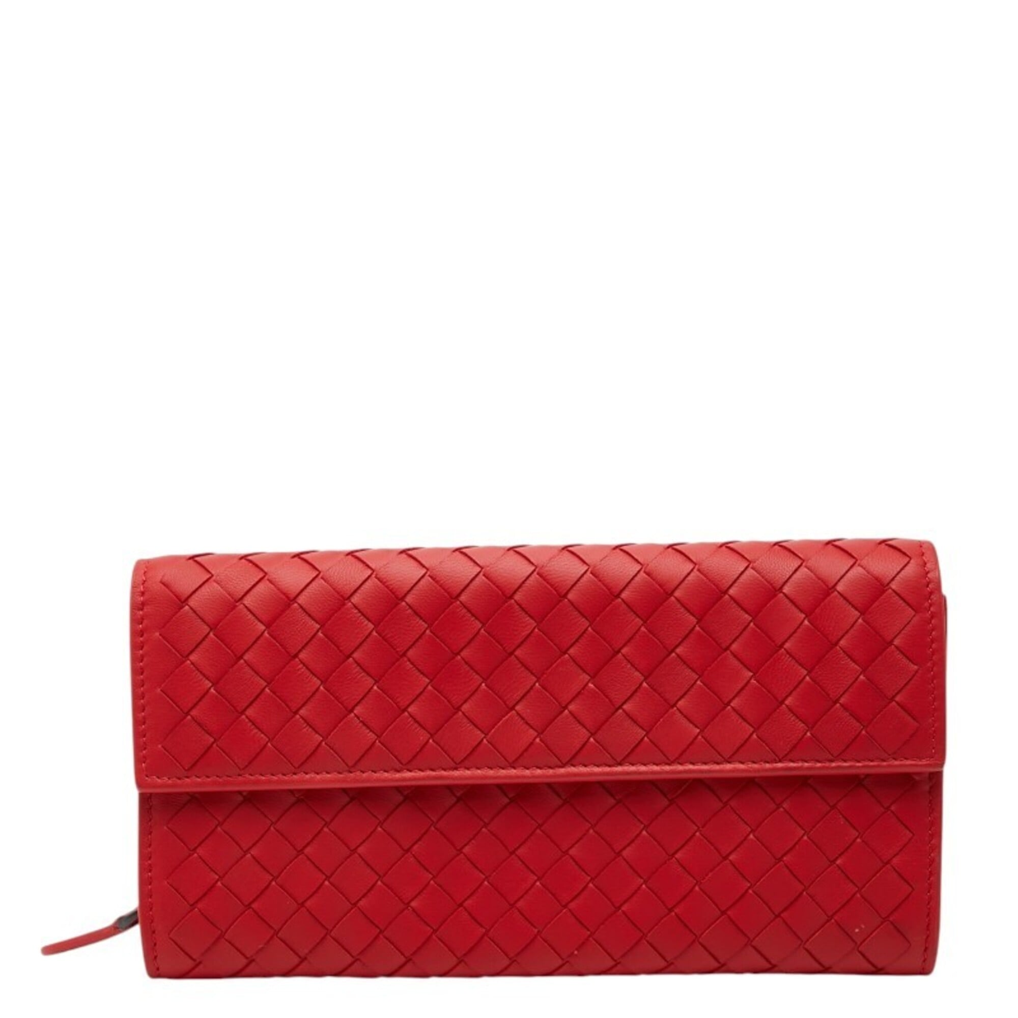 Bottega Veneta Red Color Leather Long Wallet (Bi-Fold) (Pre-Owned)