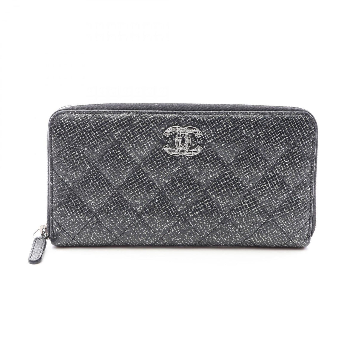 Chanel Black Grained Calfskin Long Wallet (Bi-Fold) (Pre-Owned)