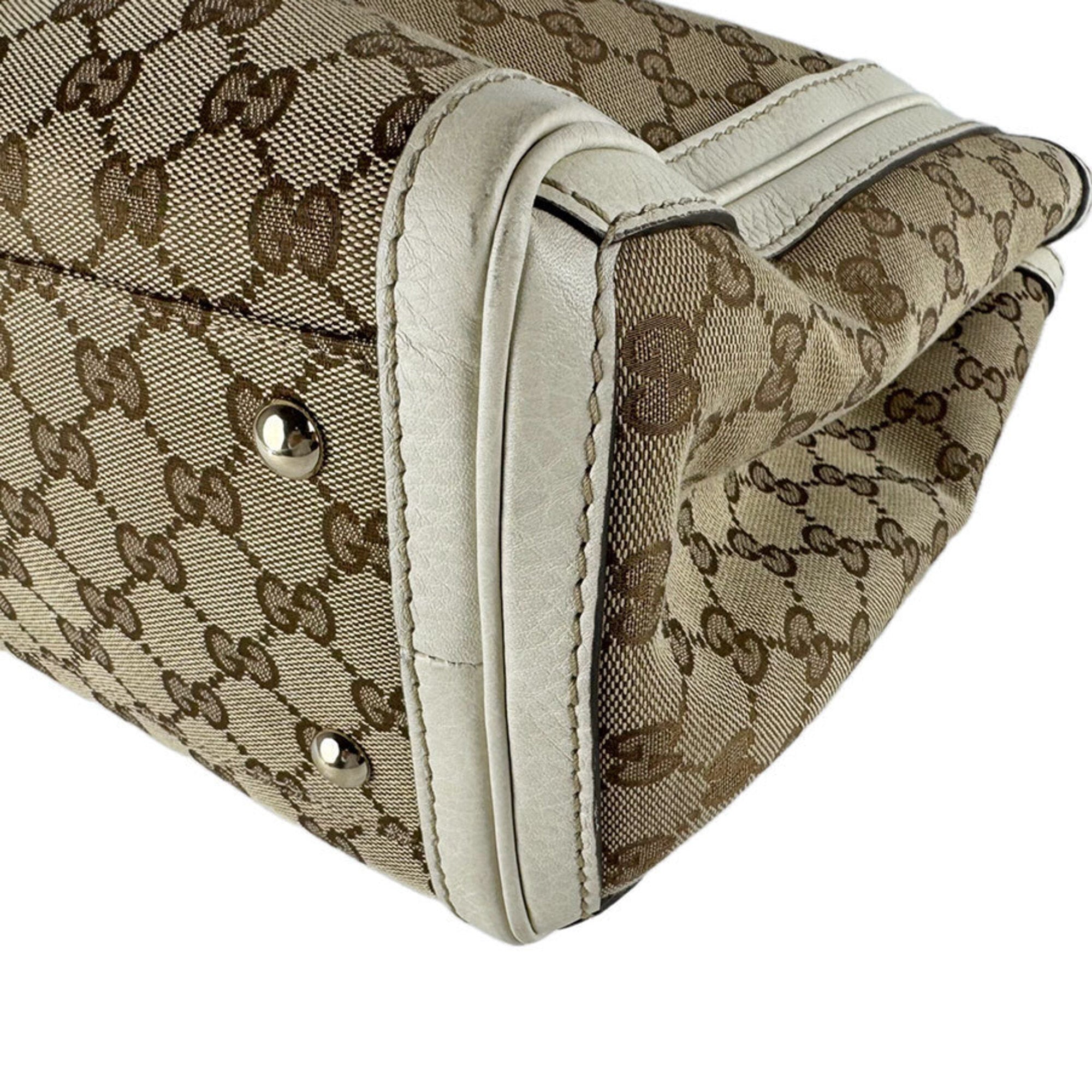 Gucci Brown Ivory Gg Canvas Leather Handbag (Pre-Owned)