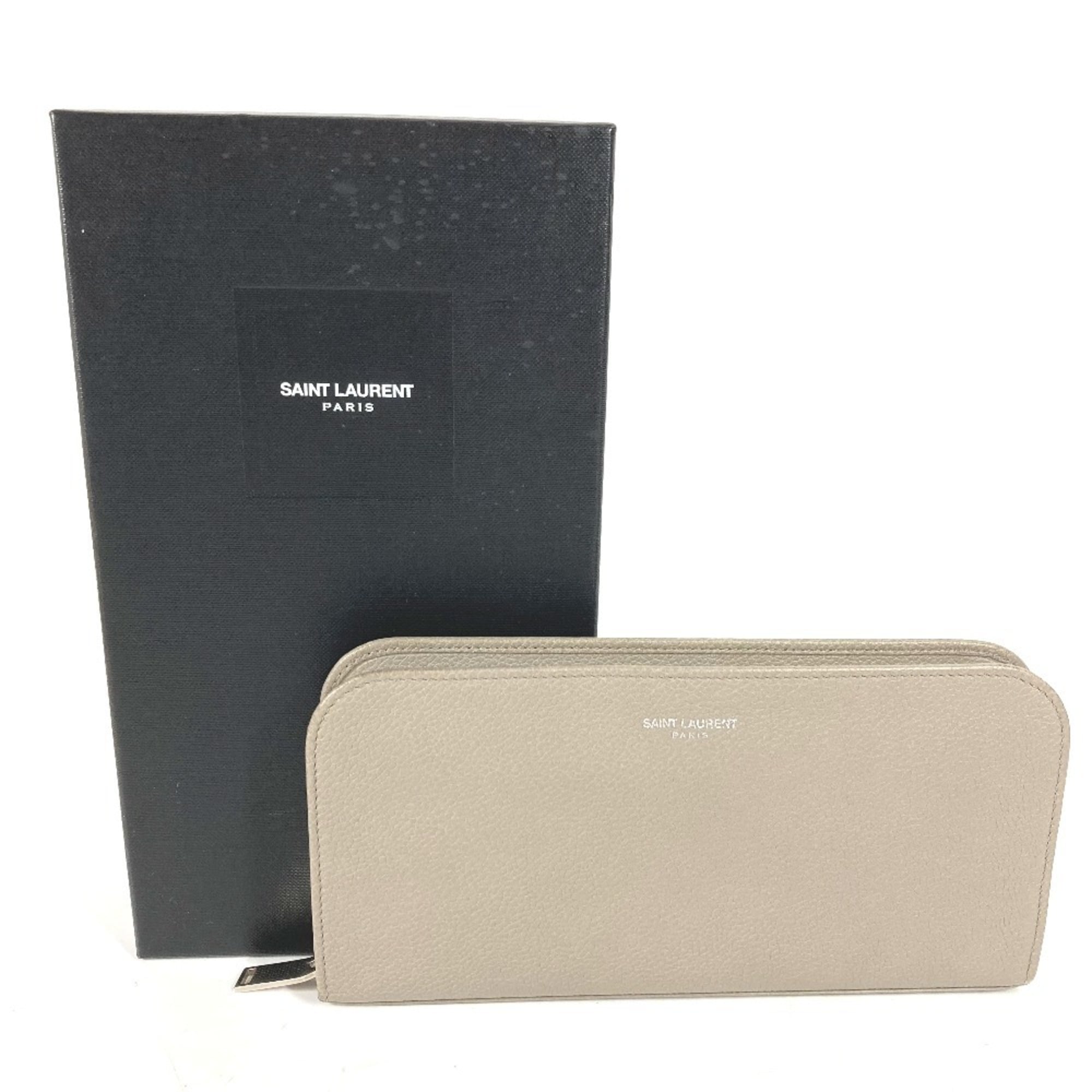 Yves Saint Laurent Gray Leather Long Wallet (Bi-Fold) (Pre-Owned)