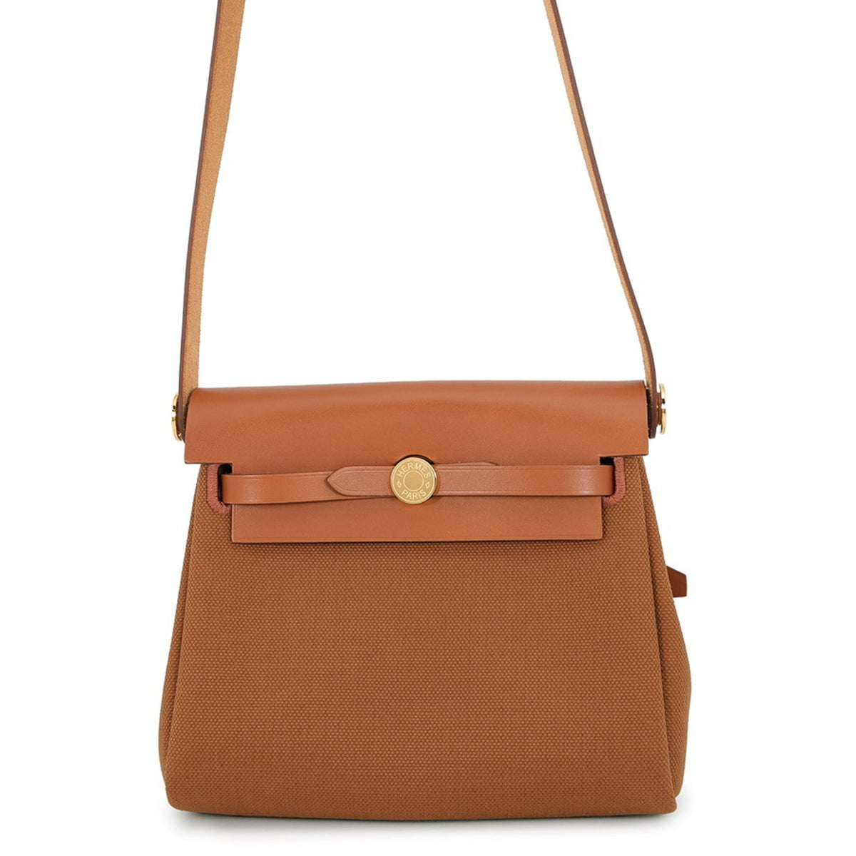 Hermes Fauve Canvas Leather Shoulder Bag