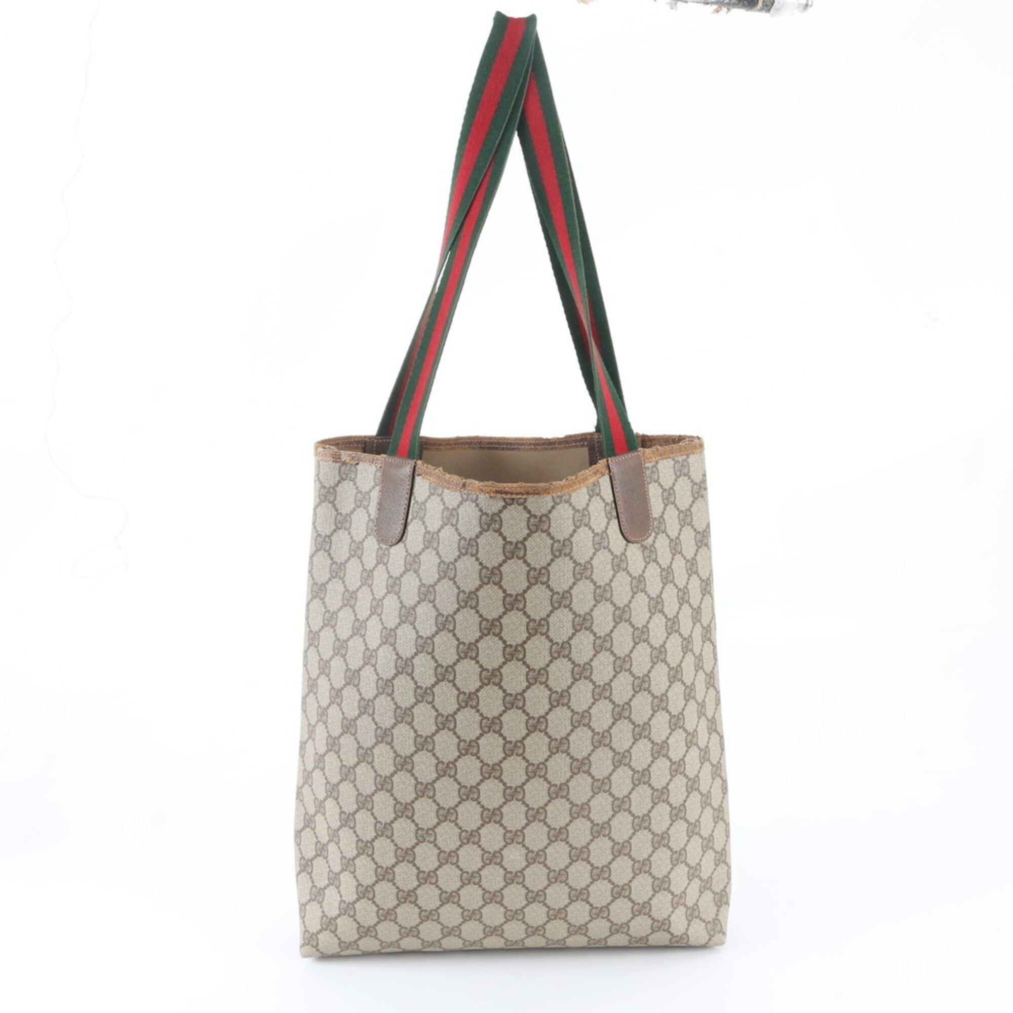 Gucci Beige Brown Leather Coated Canvas Shoulder Bag Tote Bag (Pre-Owned)