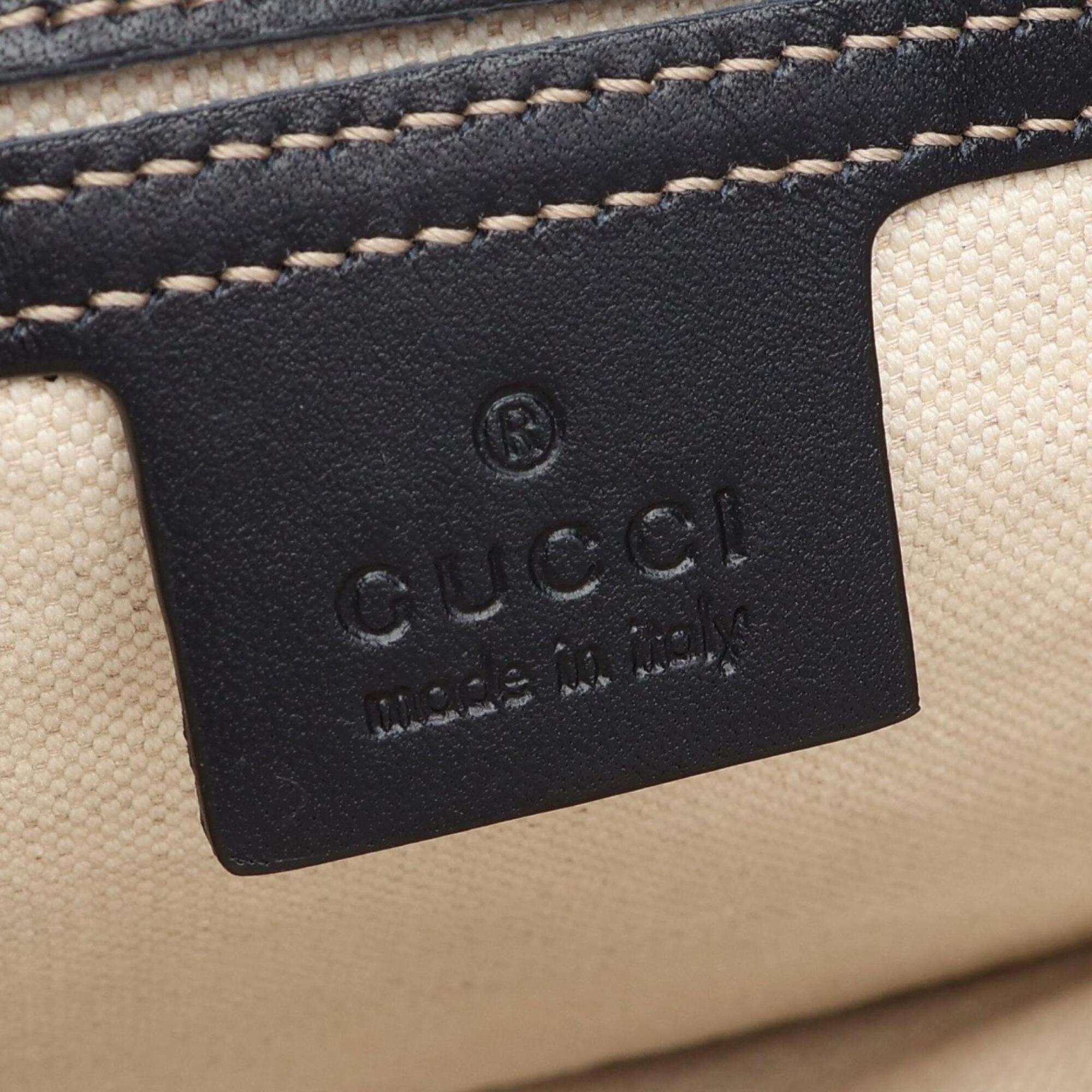 Gucci Beige Navy Pvc Coated Canvas Leather Shoulder Bag (Pre-Owned)