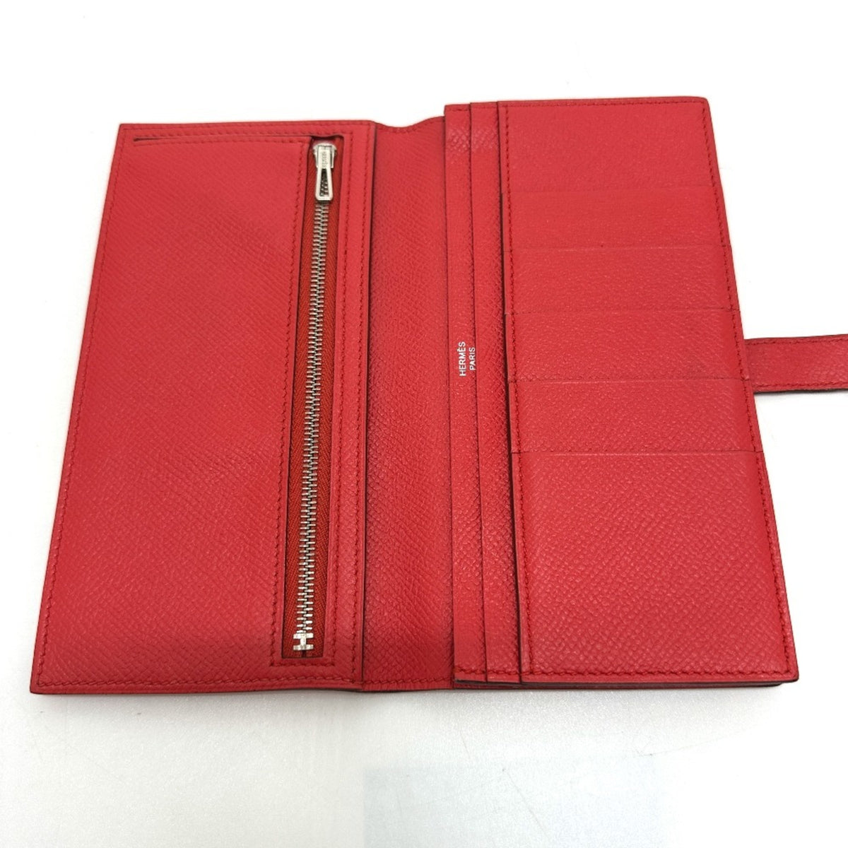 Hermes Red Color Epsom Leather Long Wallet (Bi-Fold) (Pre-Owned)