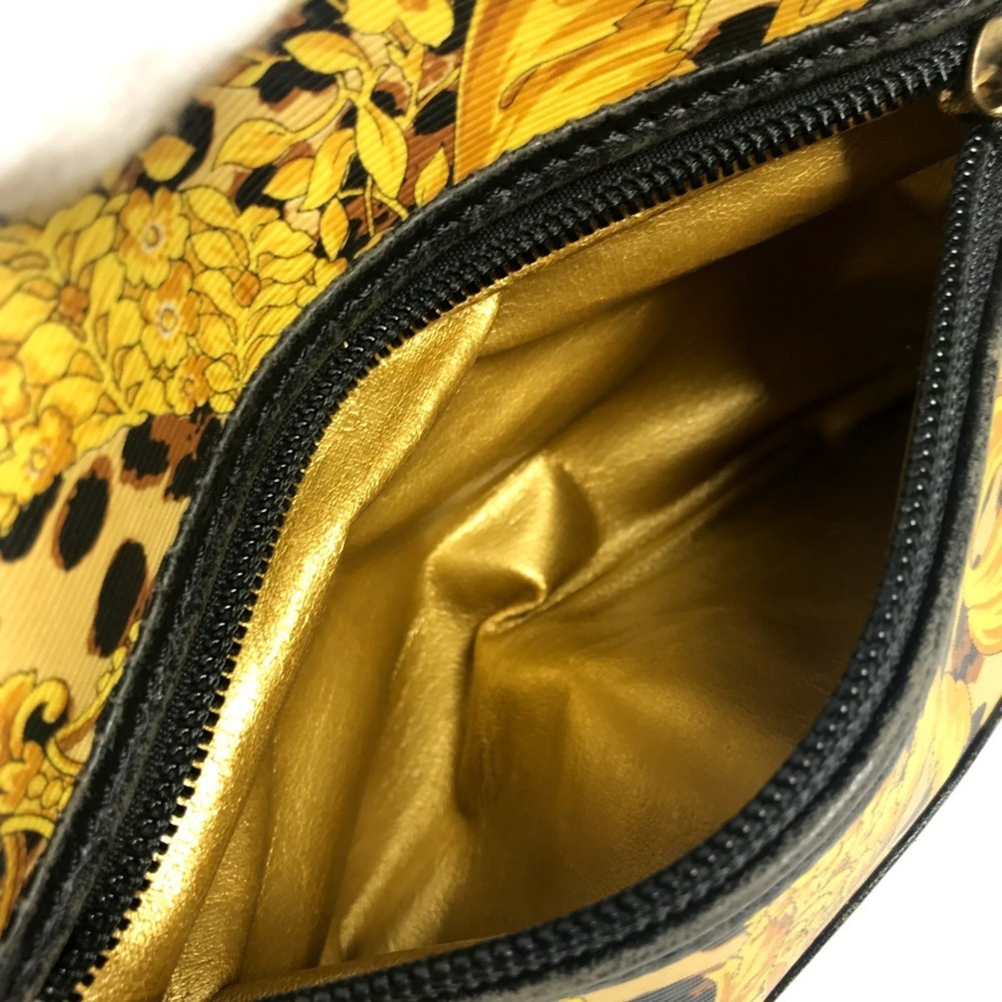 Versace Black Yellow Pvc Leather Handbag Pouch Vanity Bag (Pre-Owned)