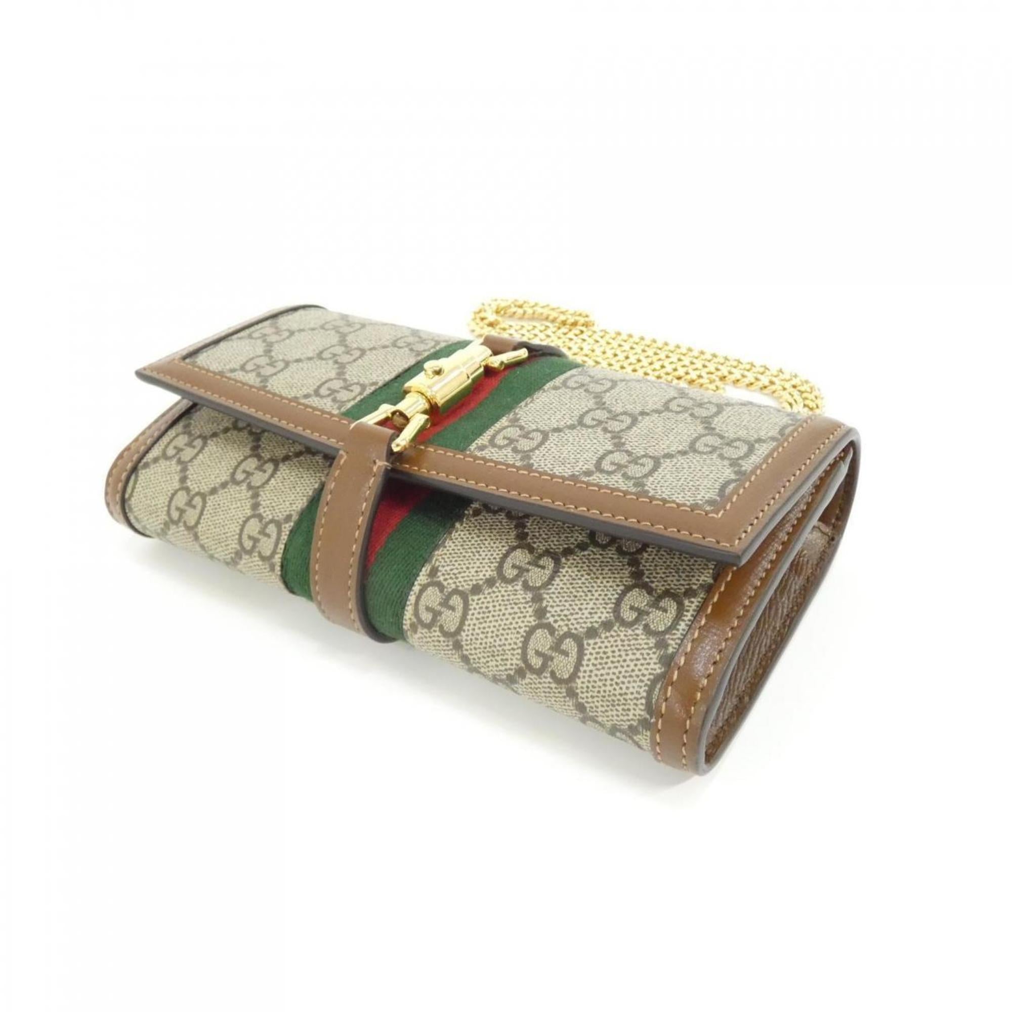 Gucci Beige Brown Gg Supreme Chain/Shoulder Wallet (Pre-Owned)