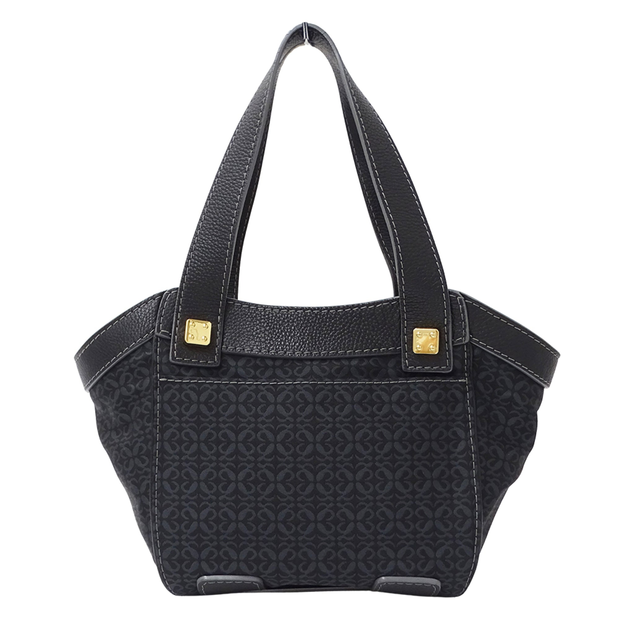Loewe Black Navy Canvas Leather Handbag Tote Bag (Pre-Owned)