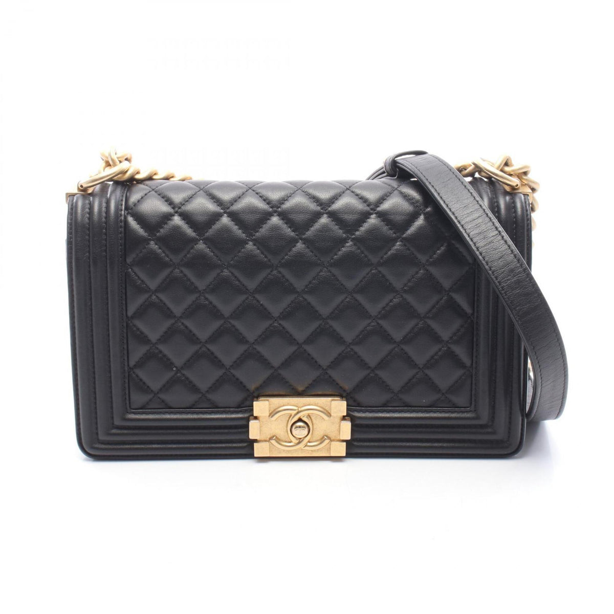 Chanel Black Leather Handbag Shoulder Bag (Pre-Owned)