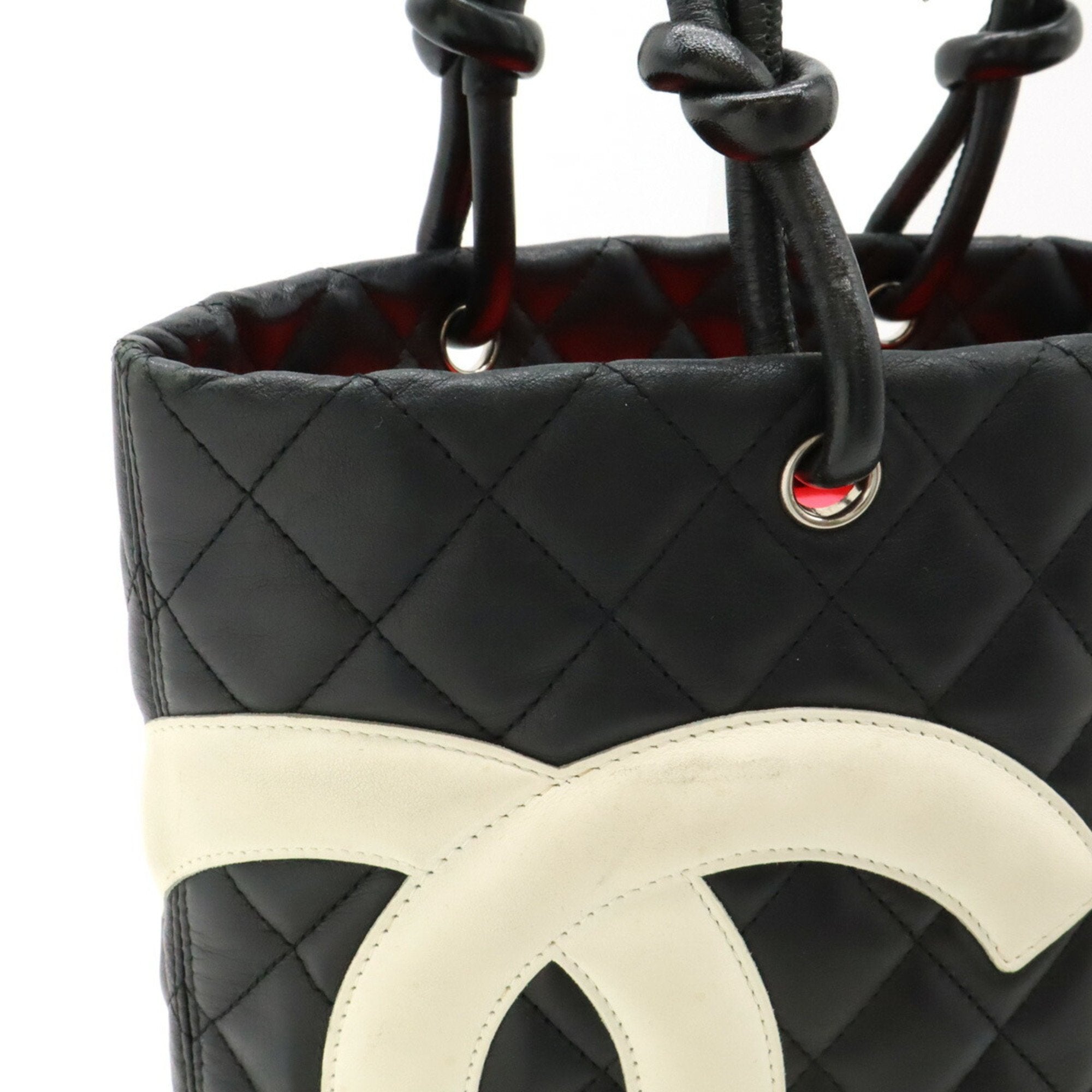 Chanel Black White Leather Shoulder Bag Tote Bag (Pre-Owned)