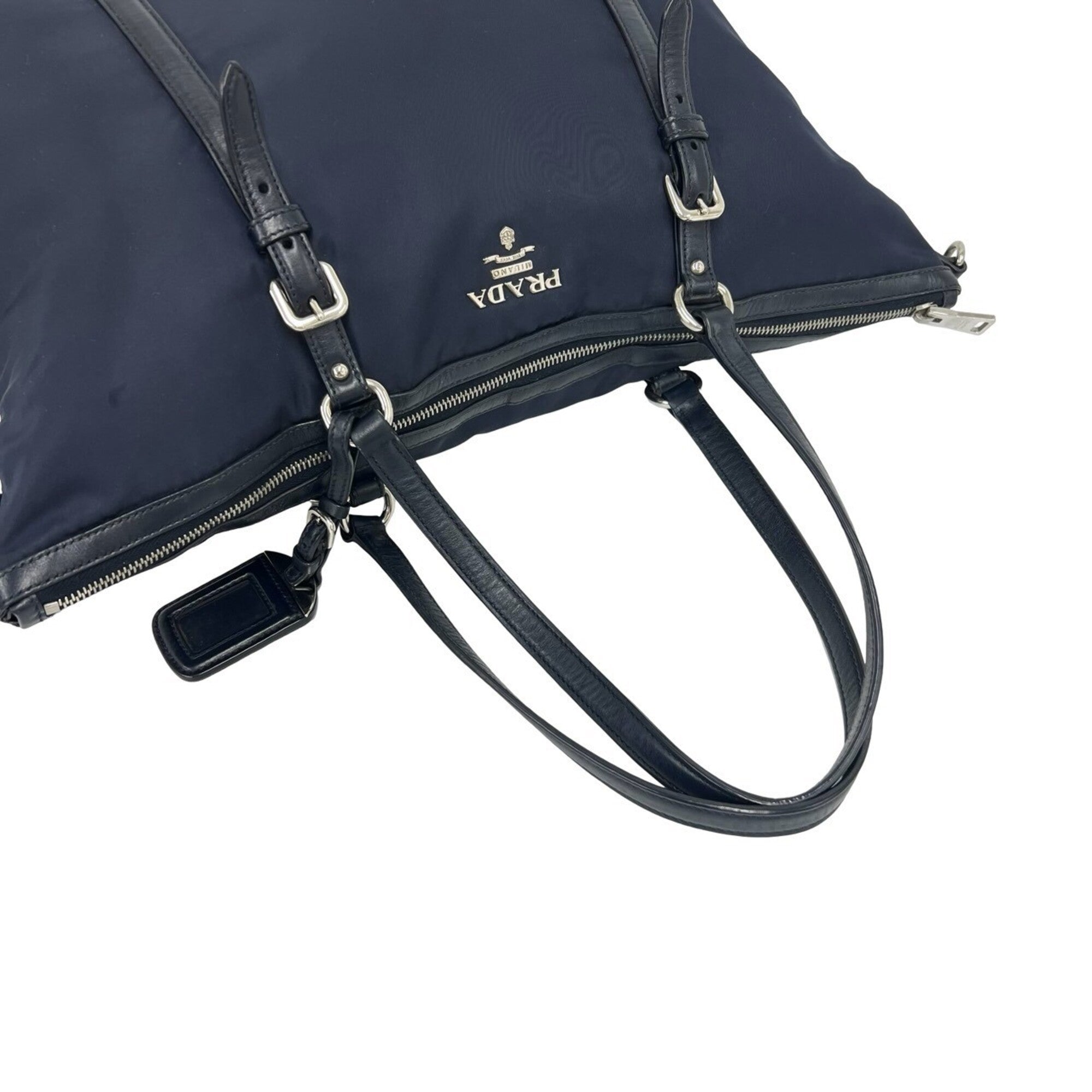 Prada Black Navy Nylon Leather Boston Bag Shoulder Bag Tote Bag (Pre-Owned)
