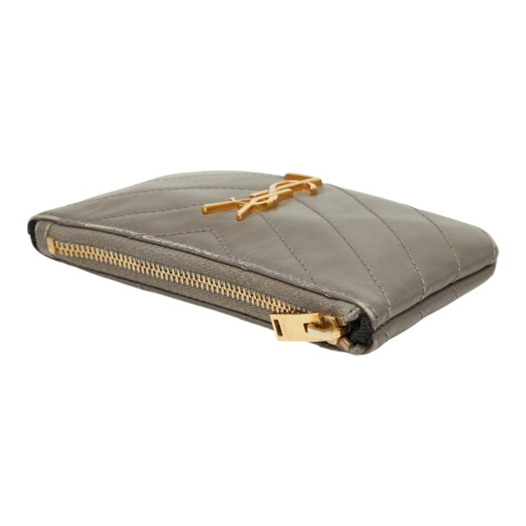 Saint Laurent Gray Leather Long Wallet (Bi-Fold) (Pre-Owned)