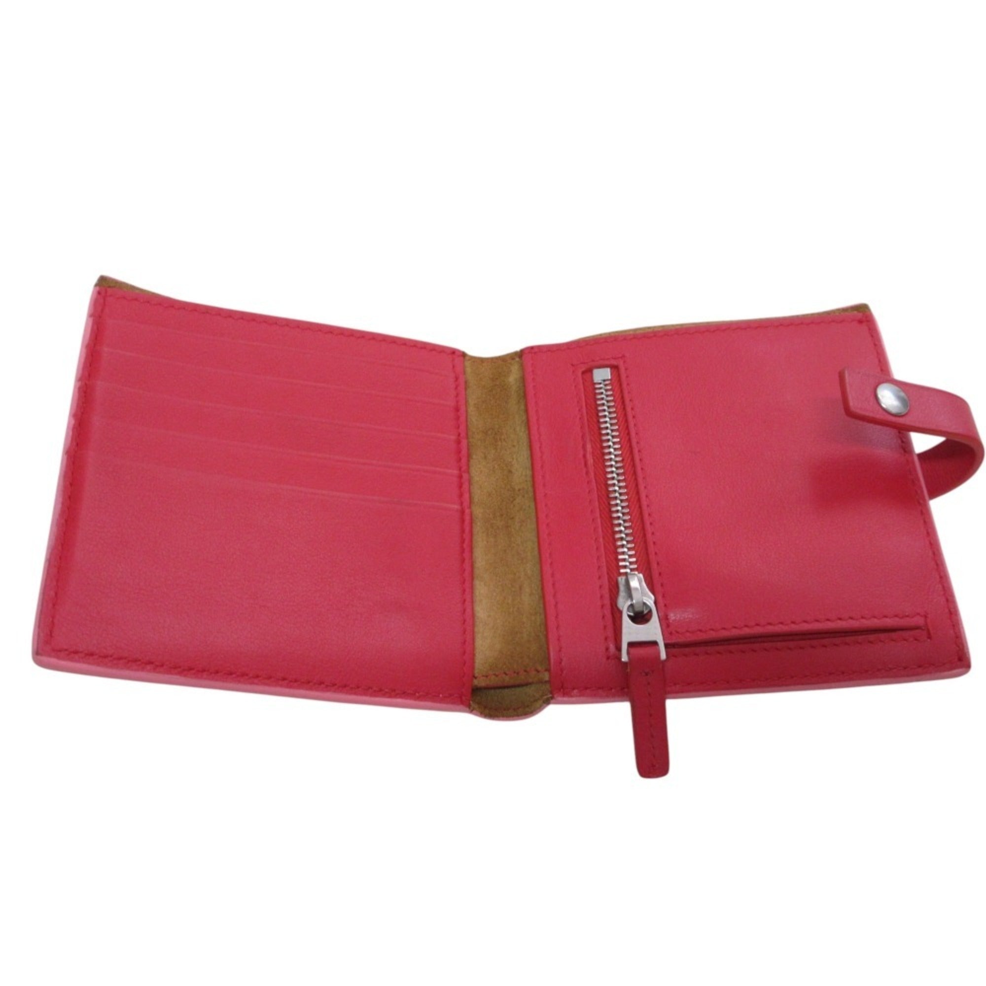 Bottega Veneta Pink Red Color Leather Wallet (Bi-Fold) (Pre-Owned)