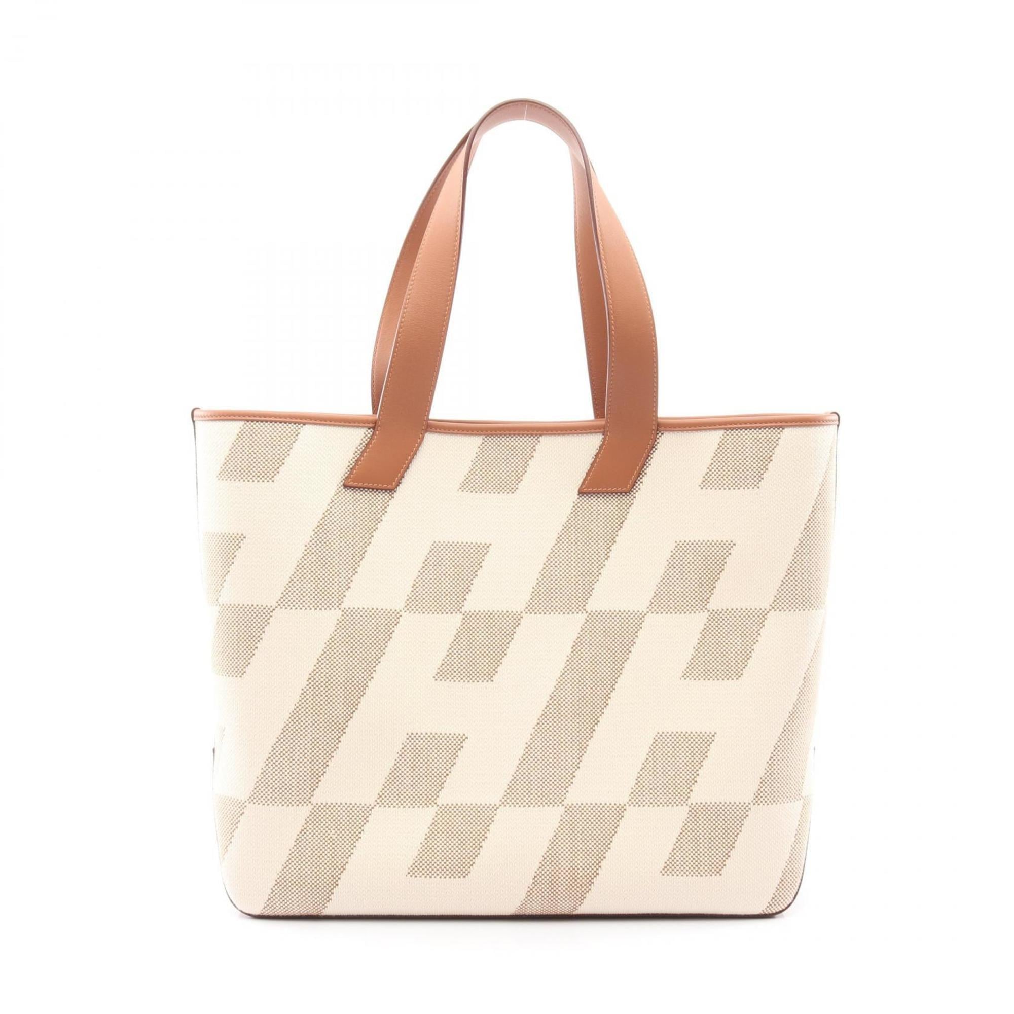 Hermes Beige Brown Canvas Toile H Swift Leather Tote Bag (Pre-Owned)