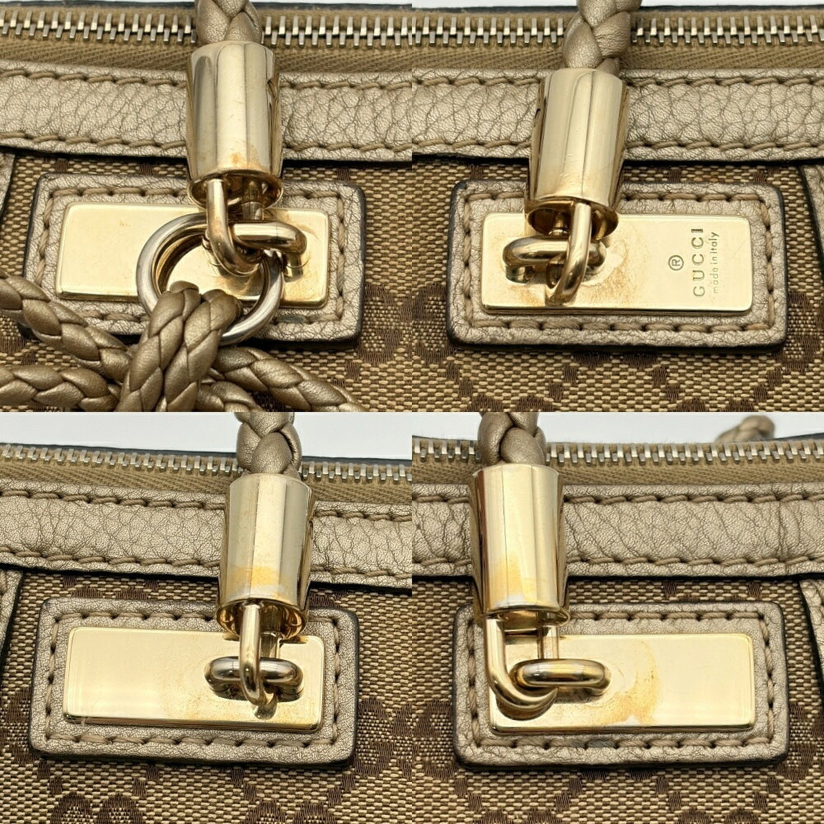 Gucci Gg Canvas Beige Gold Gg Canvas Leather Bamboo Shoulder Bag (Pre-Owned)