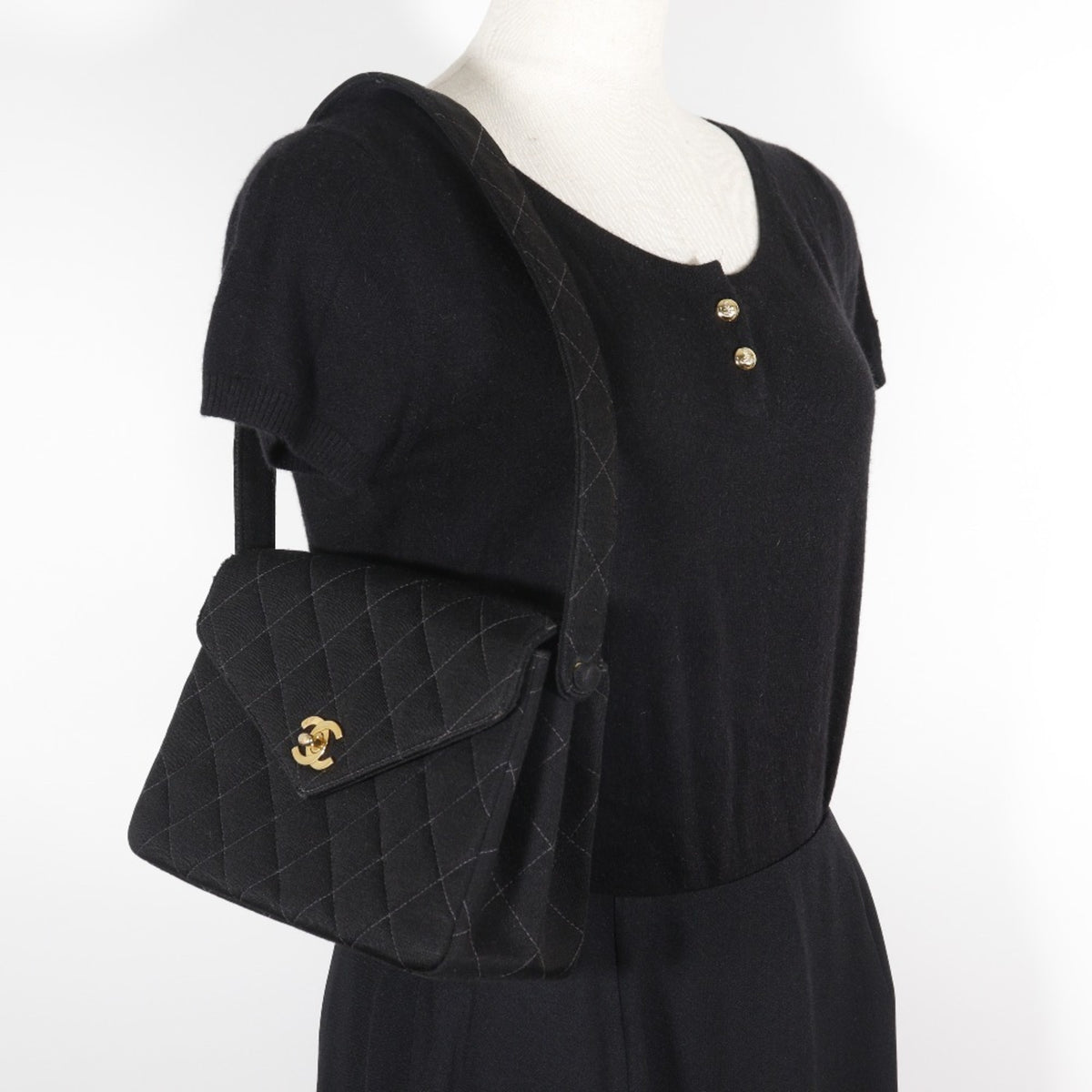 Chanel Black Cotton Shoulder Bag (Pre-Owned)
