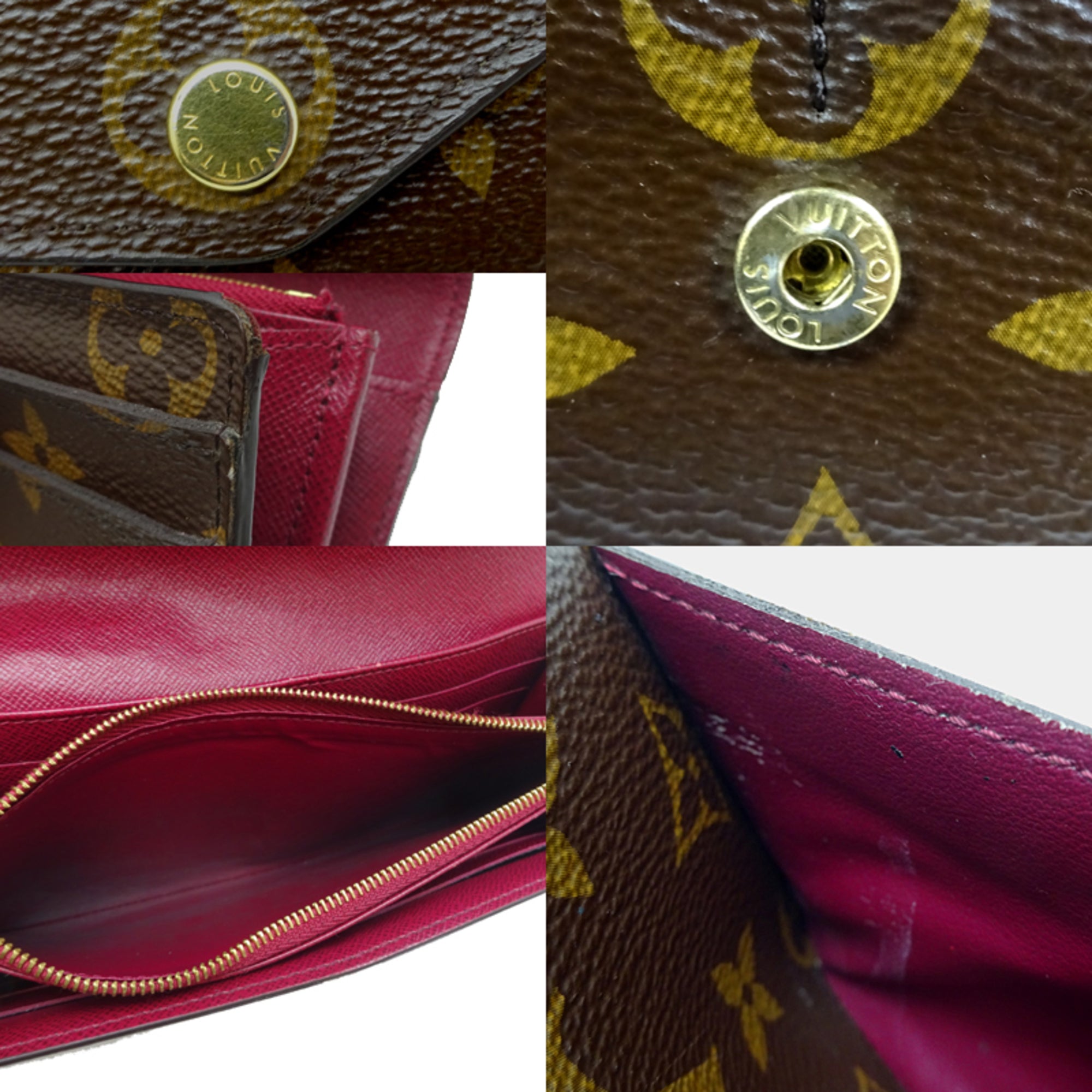 Louis Vuitton Brown Fuchsia Pink Monogram Long Wallet (Bi-Fold) (Pre-Owned)