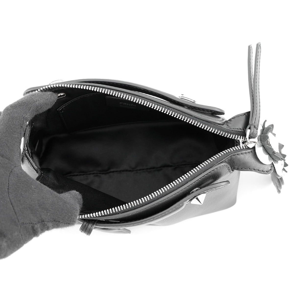 Fendi Black Rhinestone Leather Handbag Shoulder Bag (Pre-Owned)