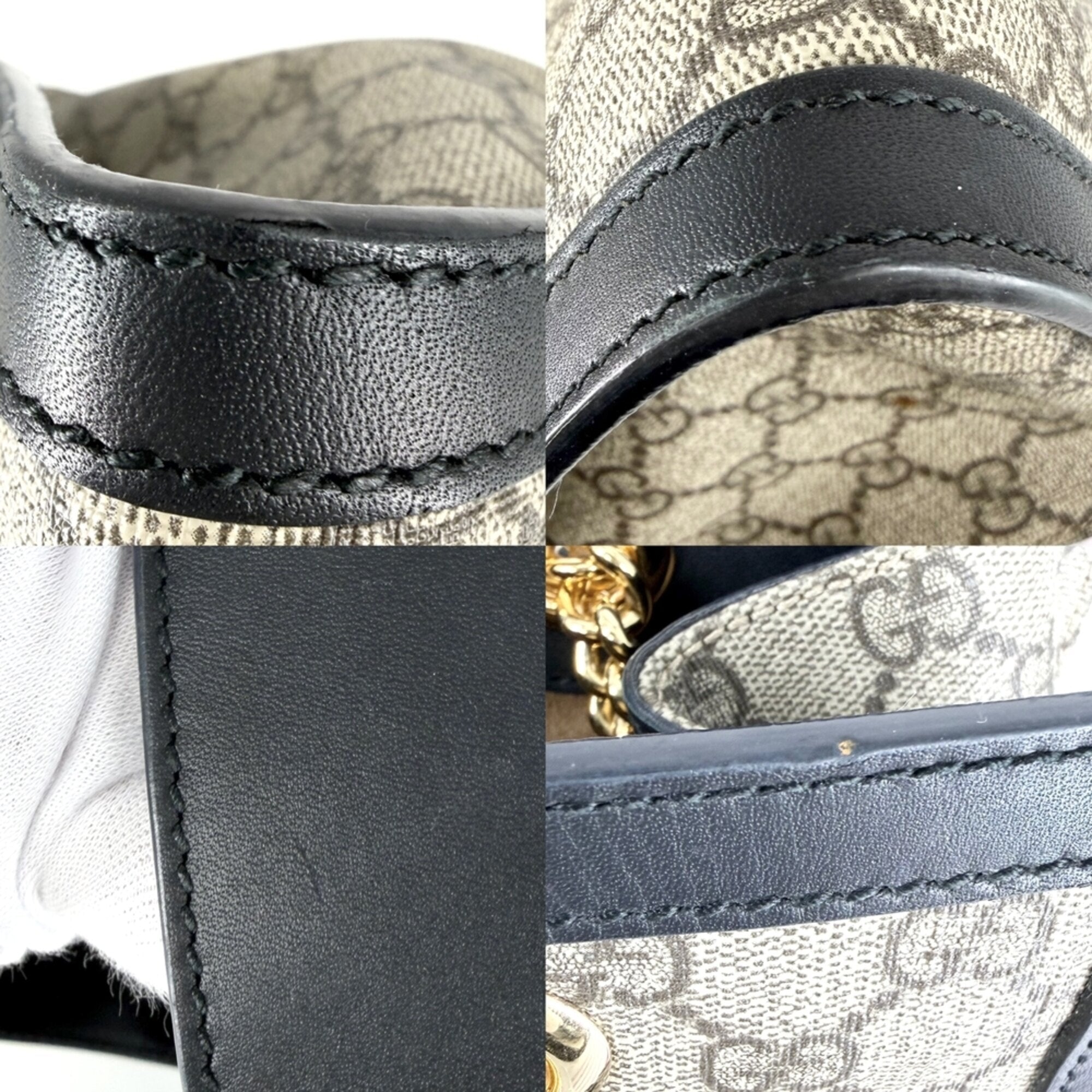 Gucci Horsebit Black Brown Gg Supreme Leather Handbag Tote Bag (Pre-Owned)