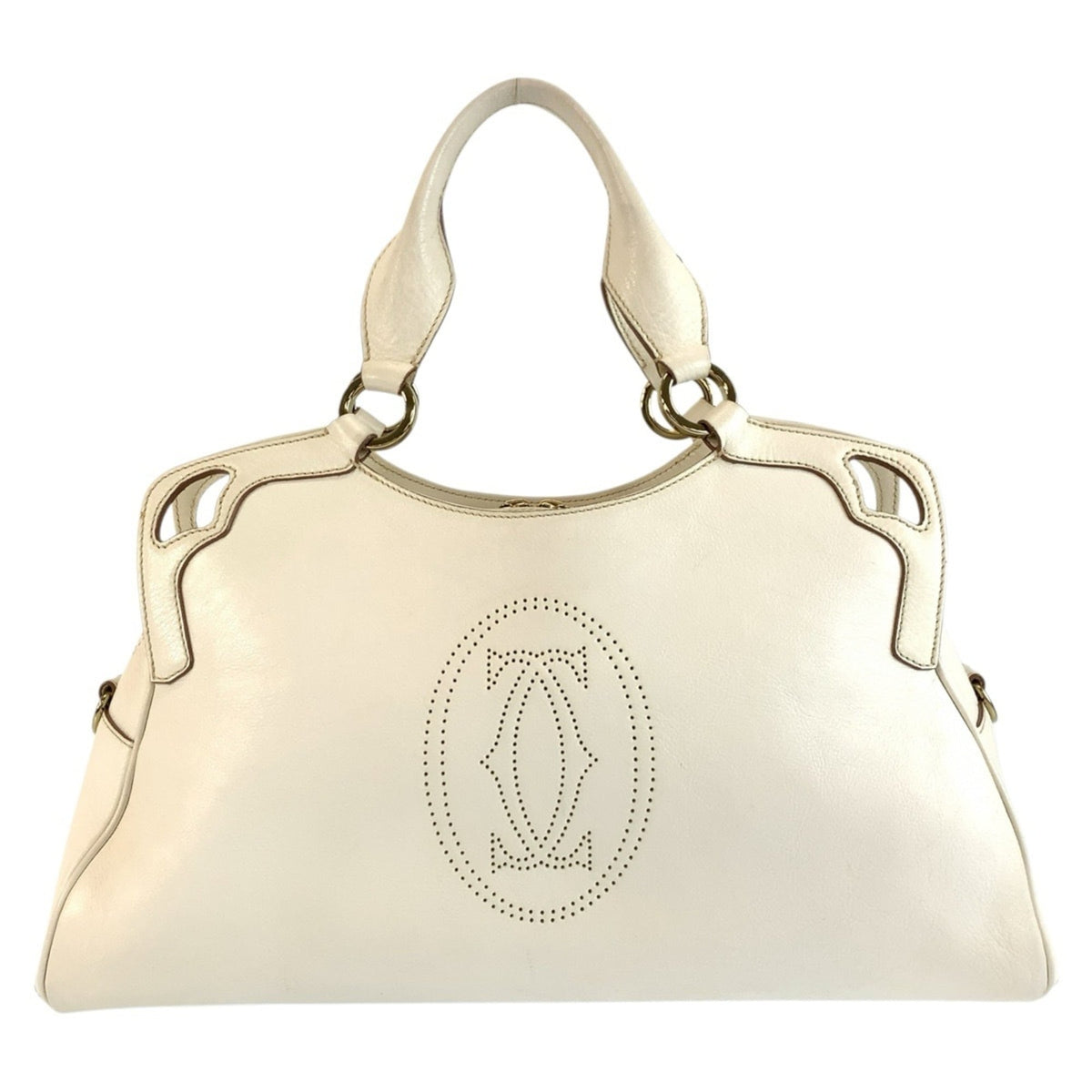 Cartier Marcello White Leather Handbag Shoulder Bag (Pre-Owned)
