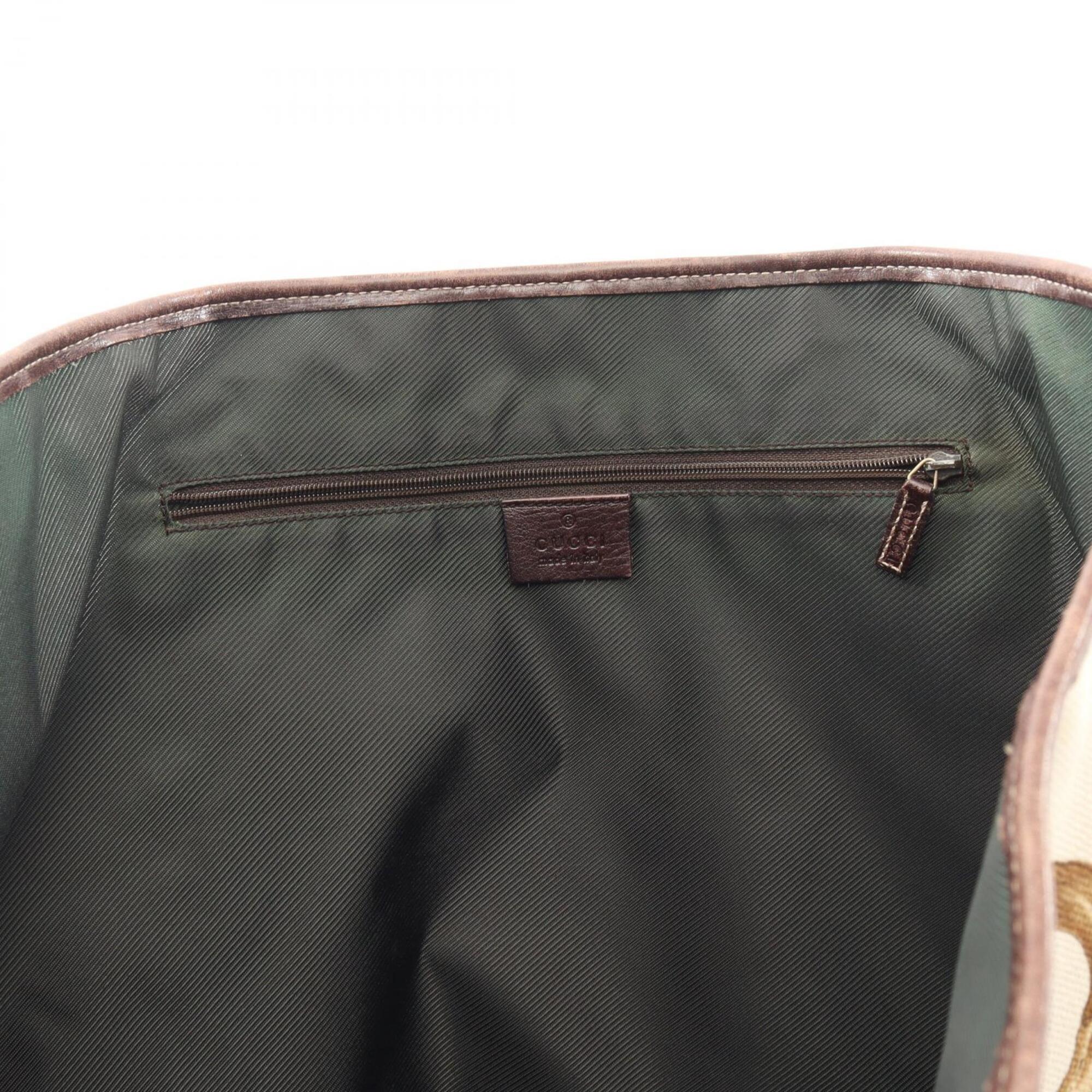 Gucci Brown White Canvas Leather Handbag Tote Bag (Pre-Owned)