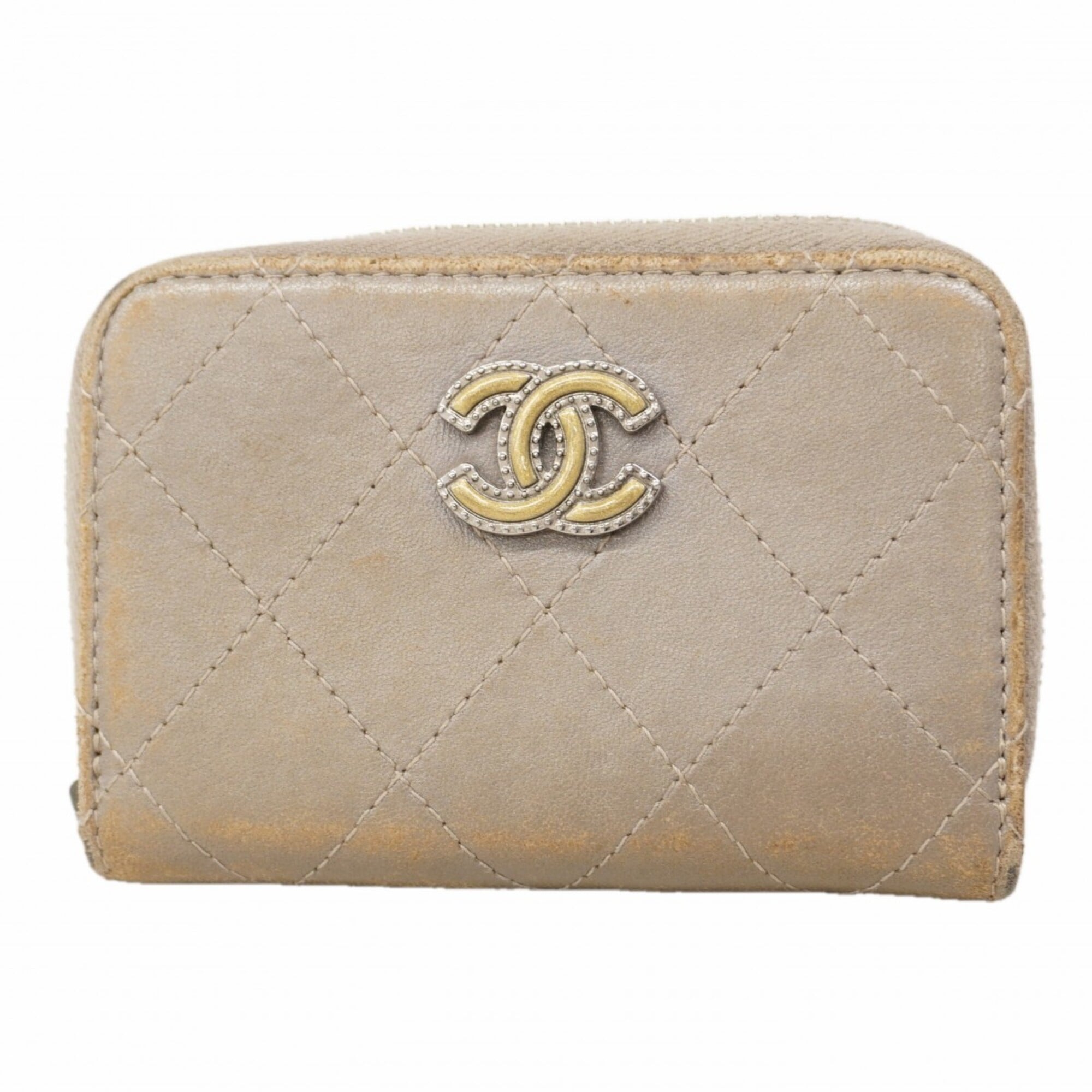 Chanel Gray Leather Coin Purse/Coin Case (Pre-Owned)