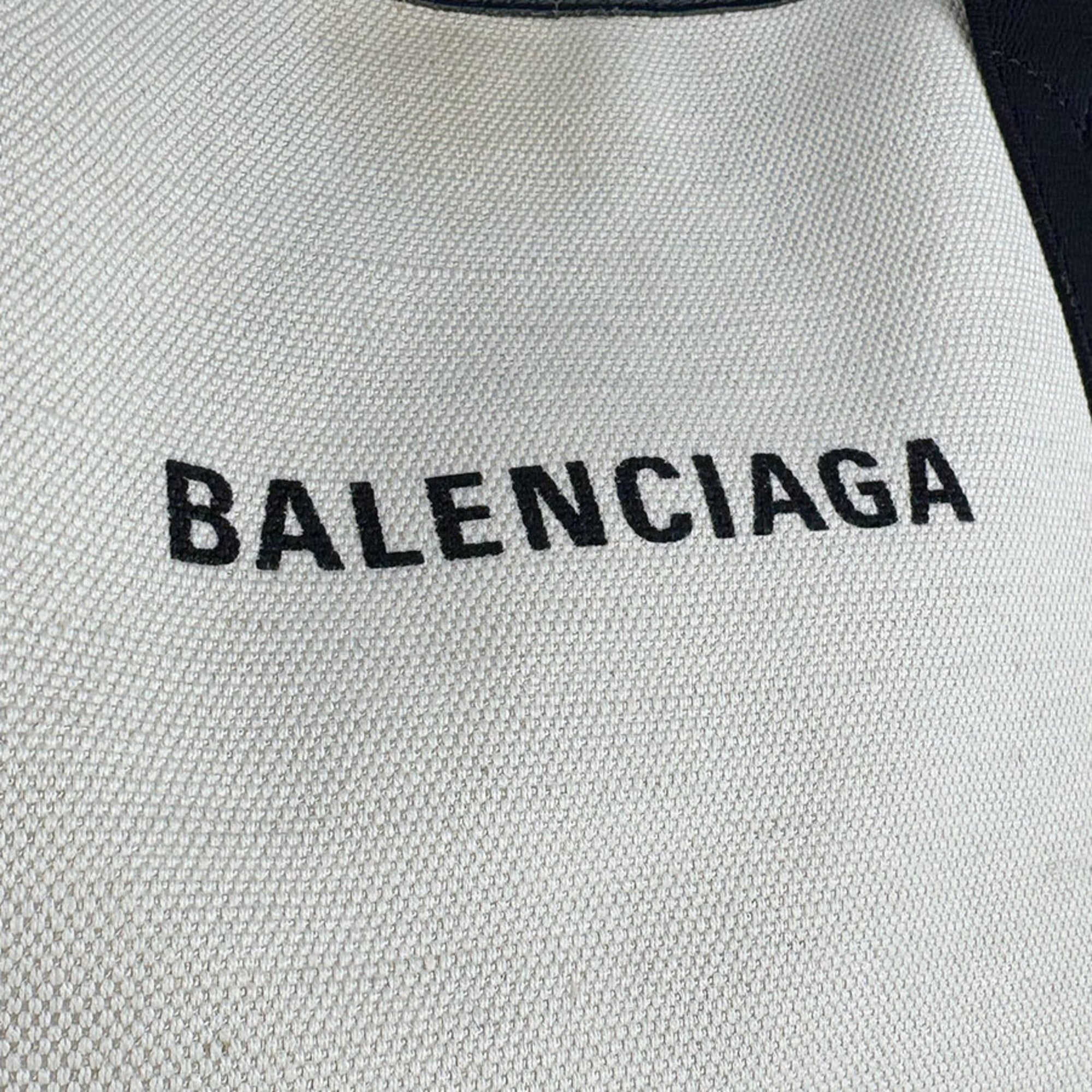 Balenciaga Black Ivory Canvas Leather Handbag (Pre-Owned)