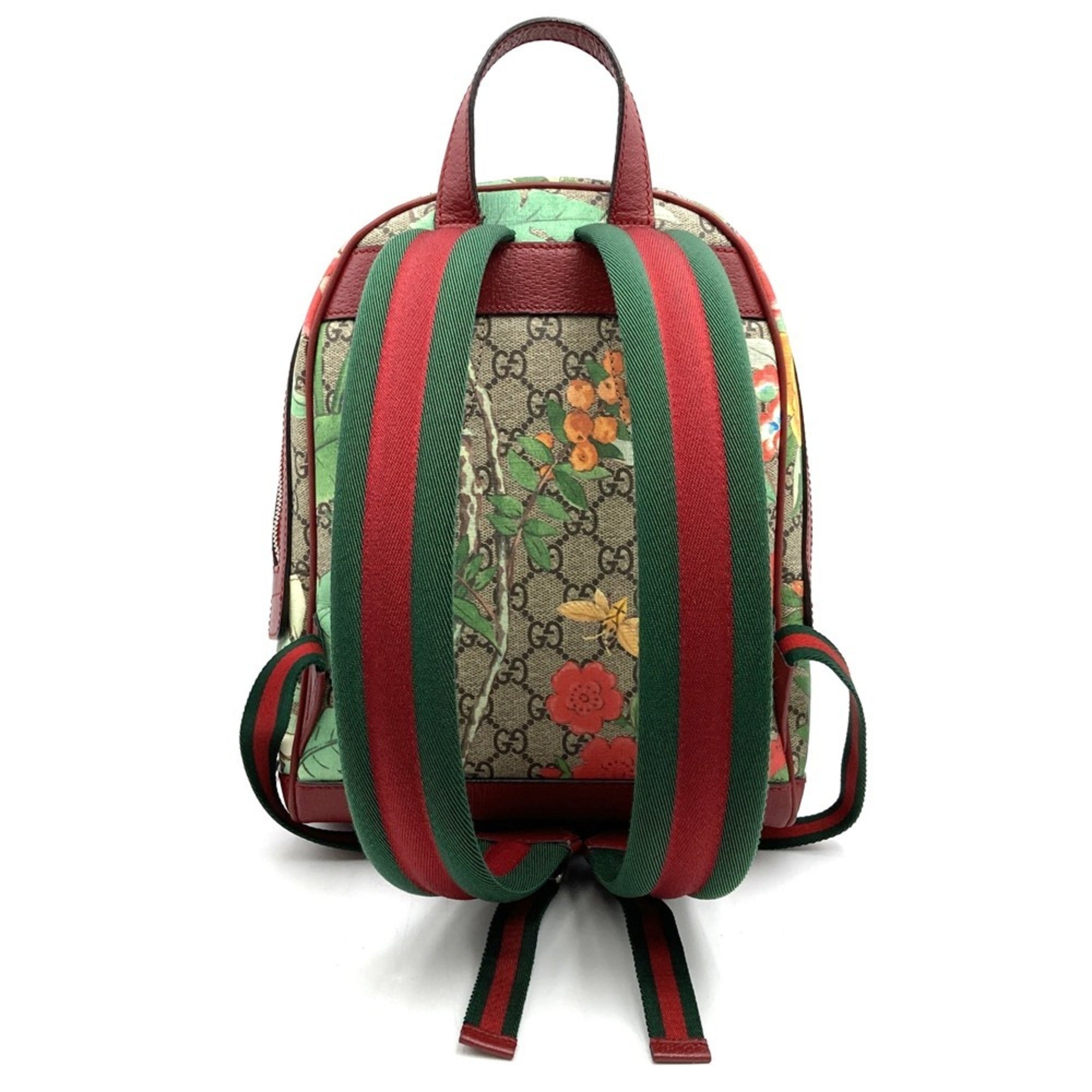Gucci Green Multi-Color Red Color Yellow Gg Supreme Canvas Leather Backpack (Pre-Owned)