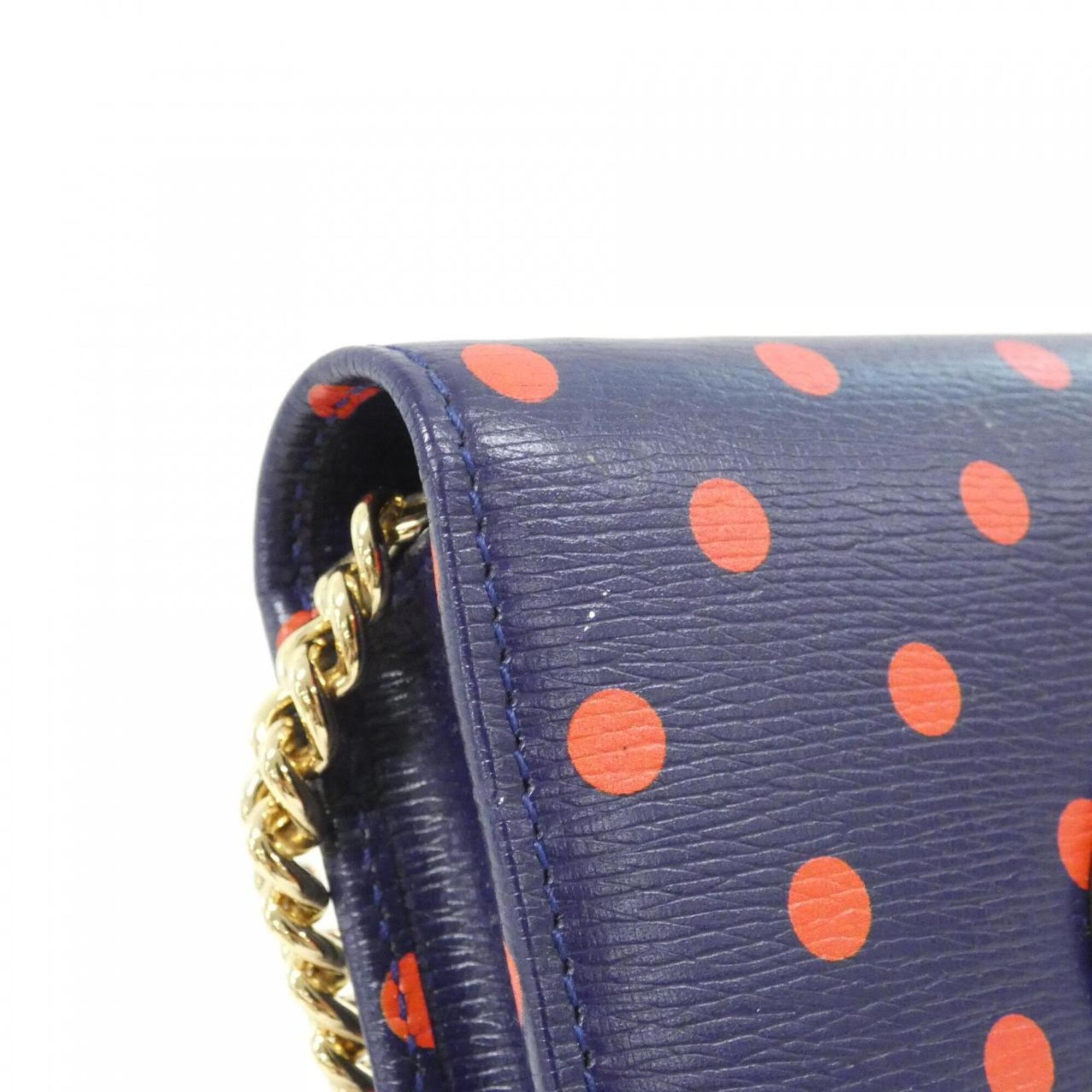 Gucci Blue Red Color Leather Chain/Shoulder Wallet (Pre-Owned)