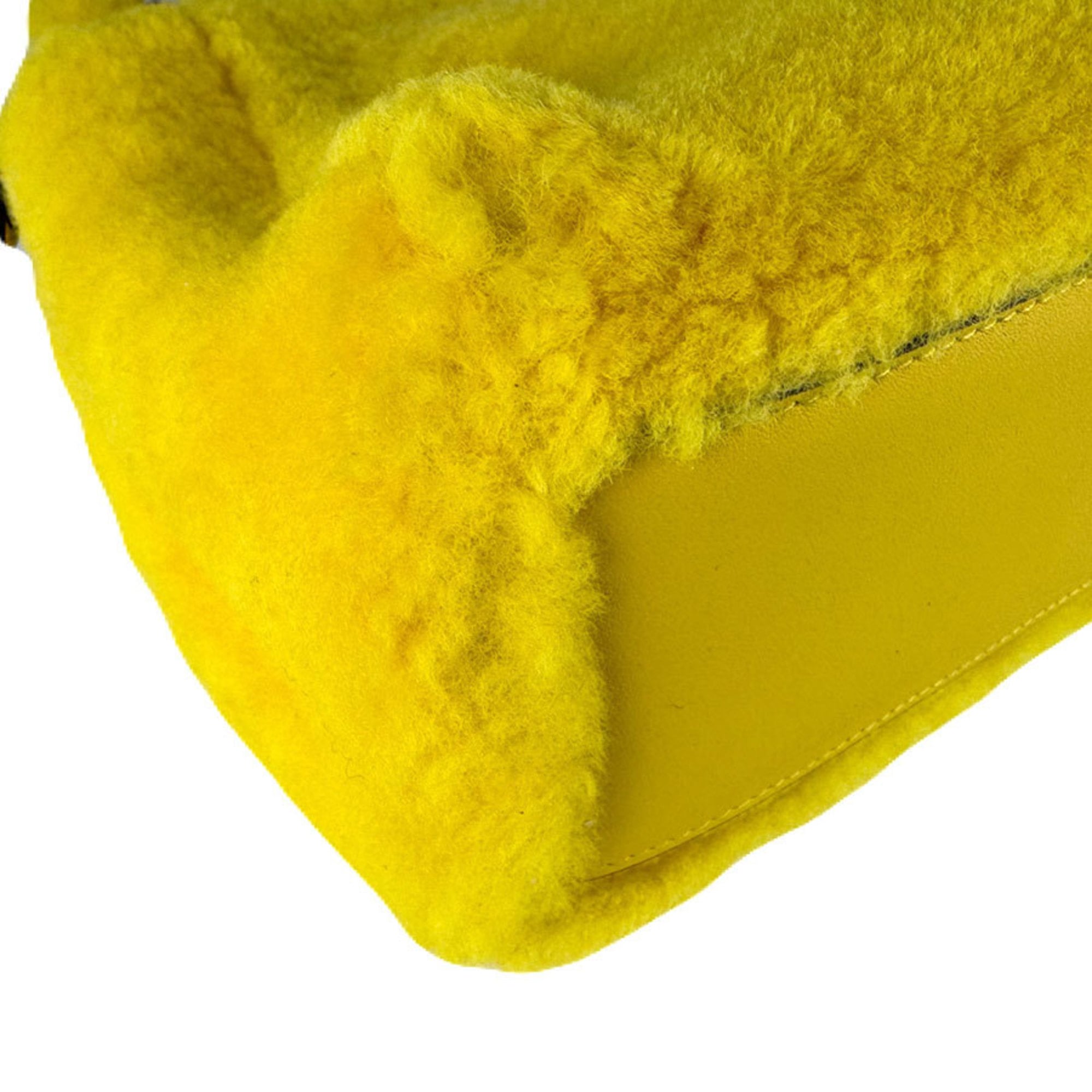 Fendi Yellow Fur Handbag Shoulder Bag (Pre-Owned)