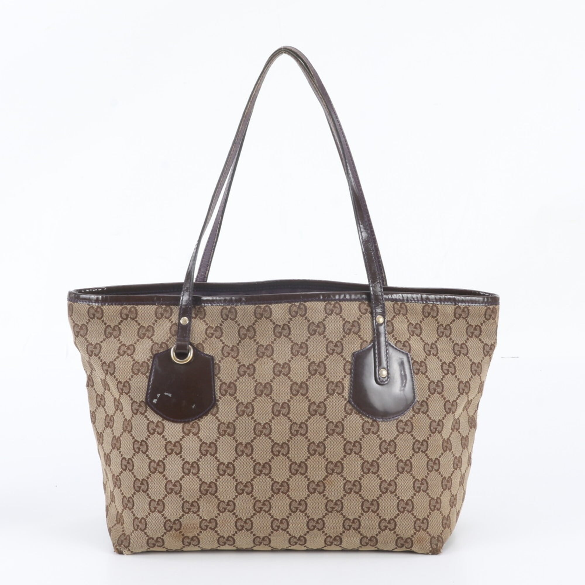 Gucci Brown Leather Canvas Handbag Shoulder Bag Tote Bag (Pre-Owned)