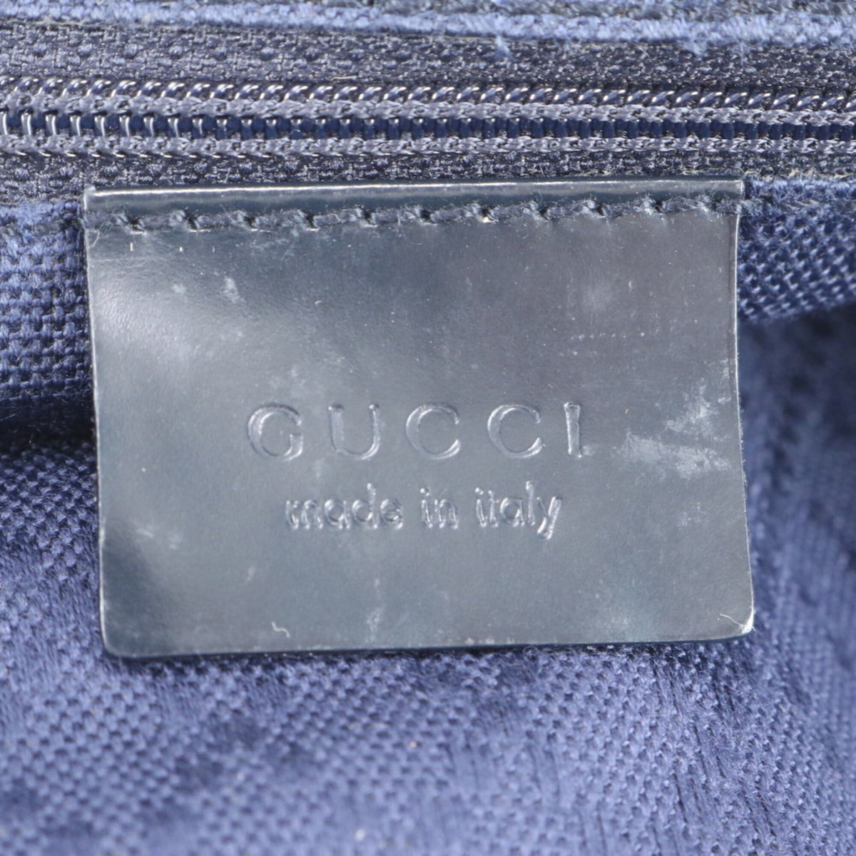 Gucci Navy Leather Canvas Handbag Shoulder Bag (Pre-Owned)