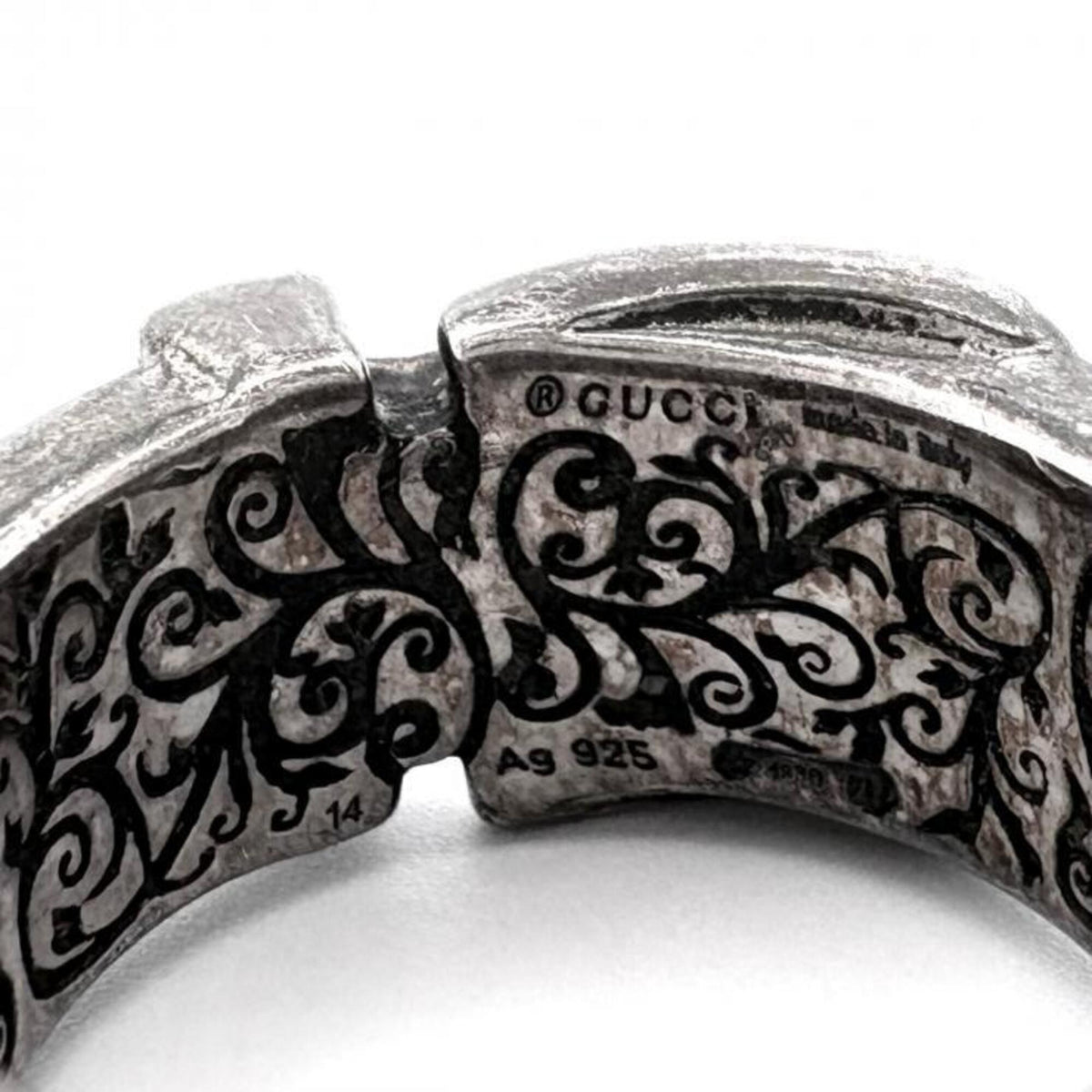 Gucci Silver Blue Enamel Silver 925 Band Ring (Pre-Owned)