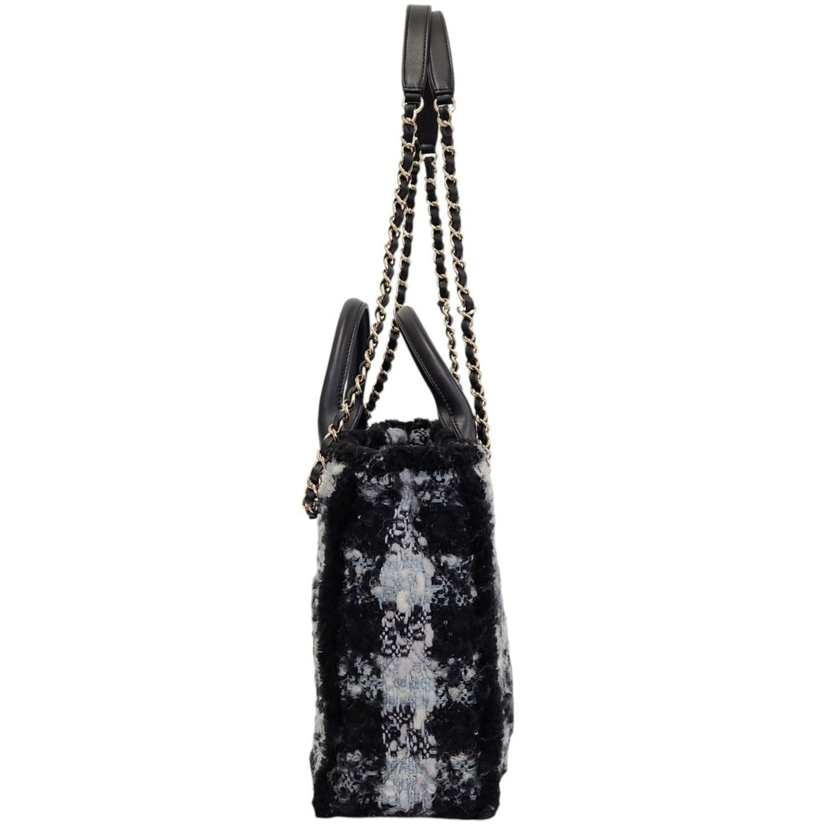 Chanel Blue White Tweed Leather Tote Bag (Pre-Owned)