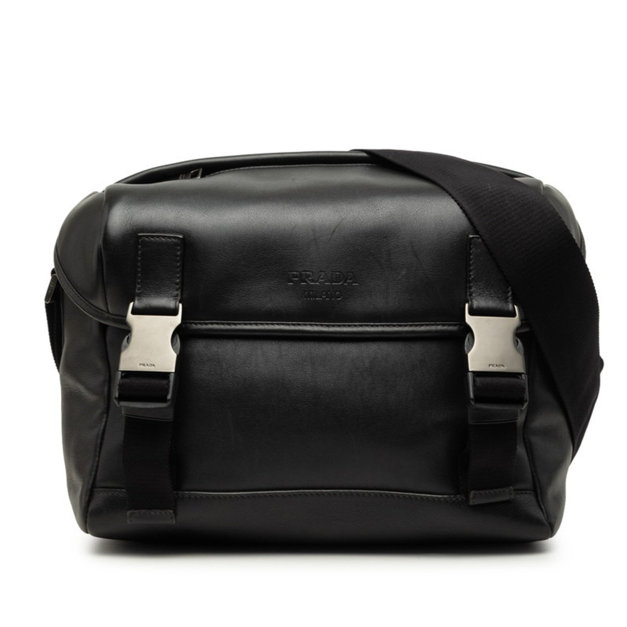 Prada Black Leather Messenger Bag (Pre-Owned)