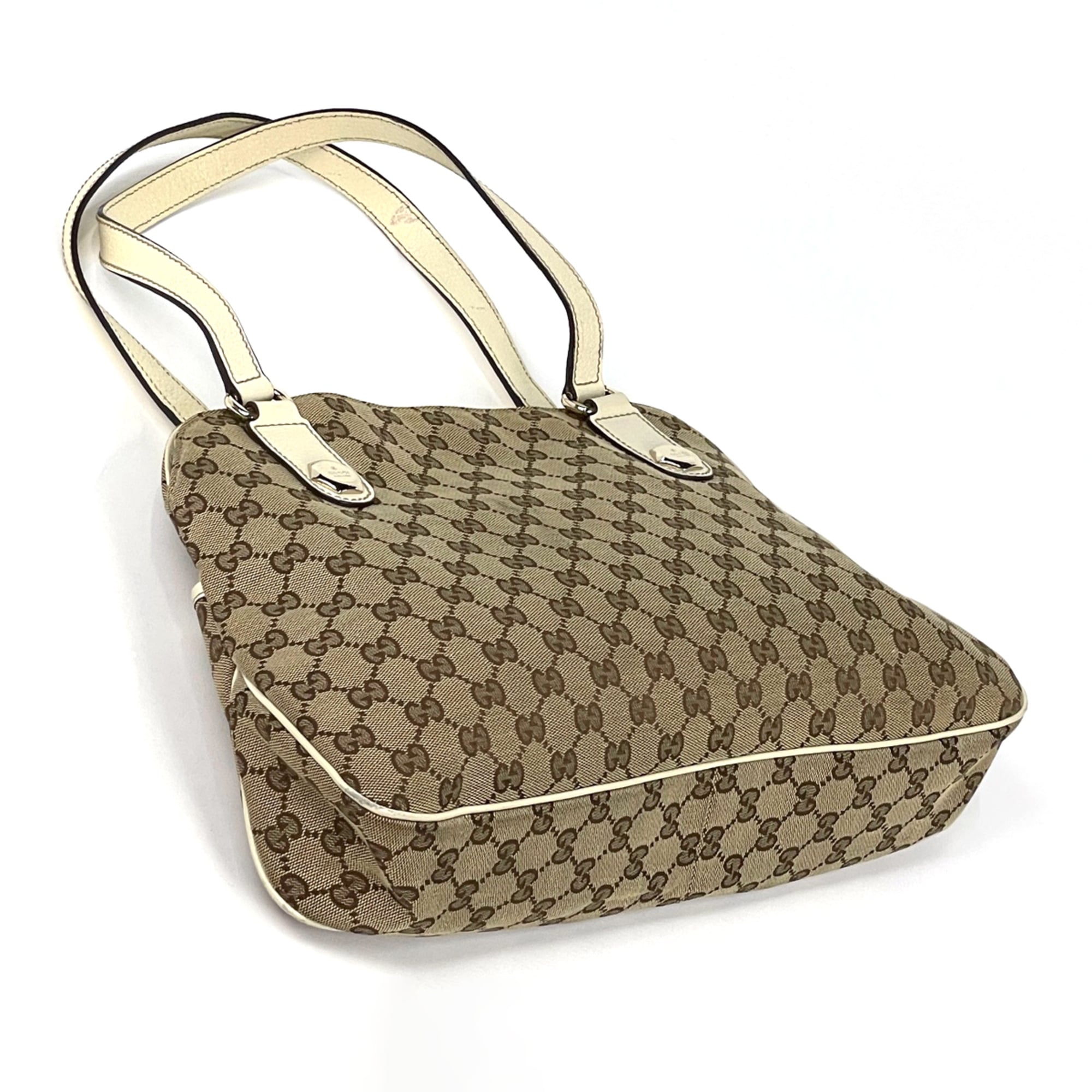 Gucci Beige Ivory Gg Canvas Leather Tote Bag (Pre-Owned)