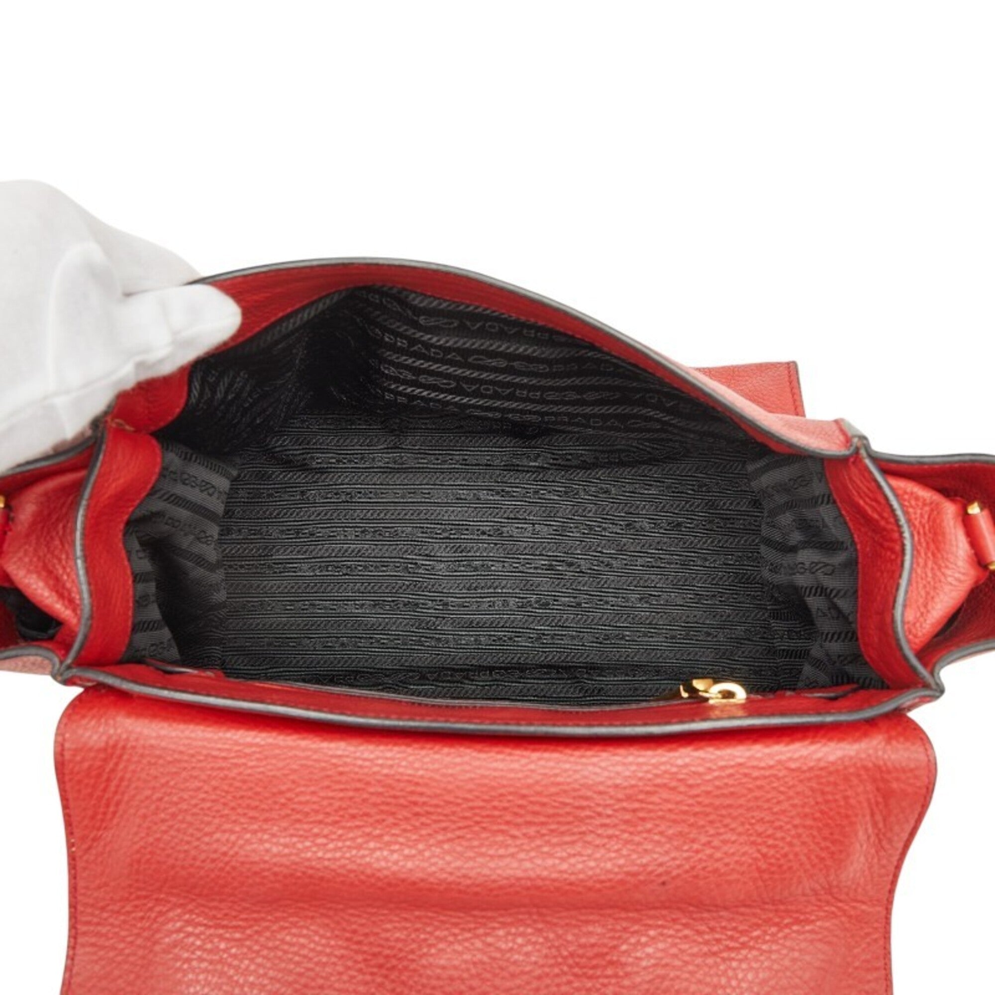 Prada Red Color Leather Handbag Shoulder Bag (Pre-Owned)