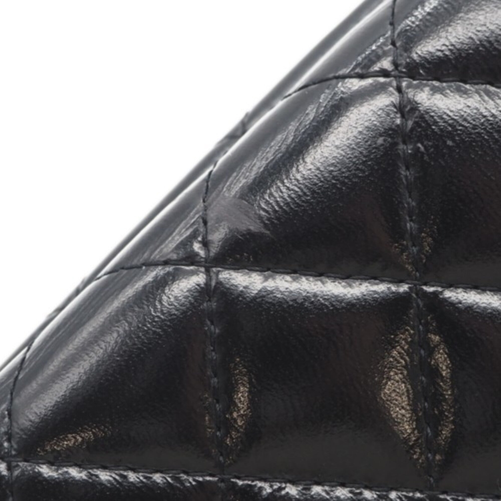 Chanel Matelasse Gold Black Leather Wallet (Tri-Fold) (Pre-Owned)