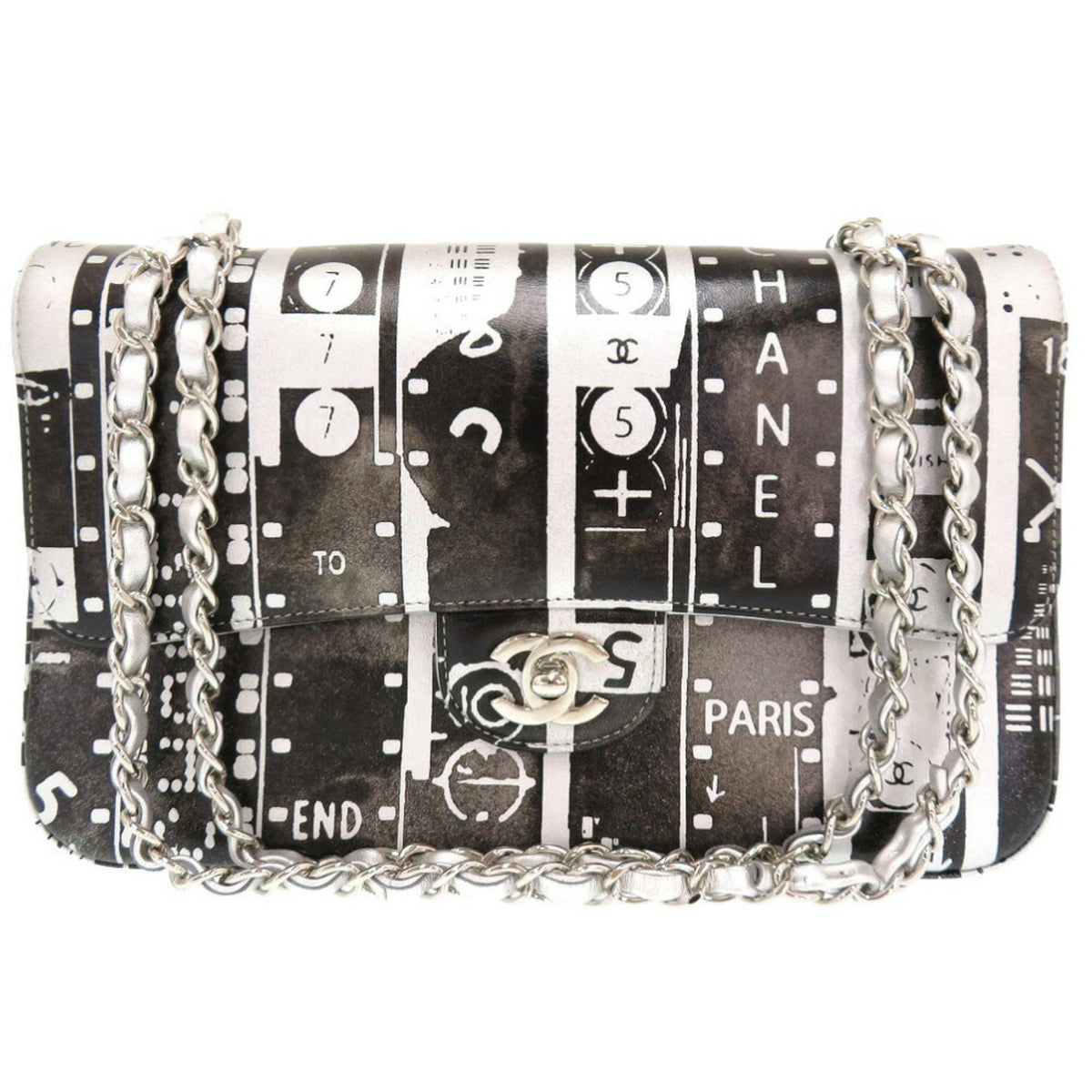 Chanel Black Silver Leather Shoulder Bag (Pre-Owned)
