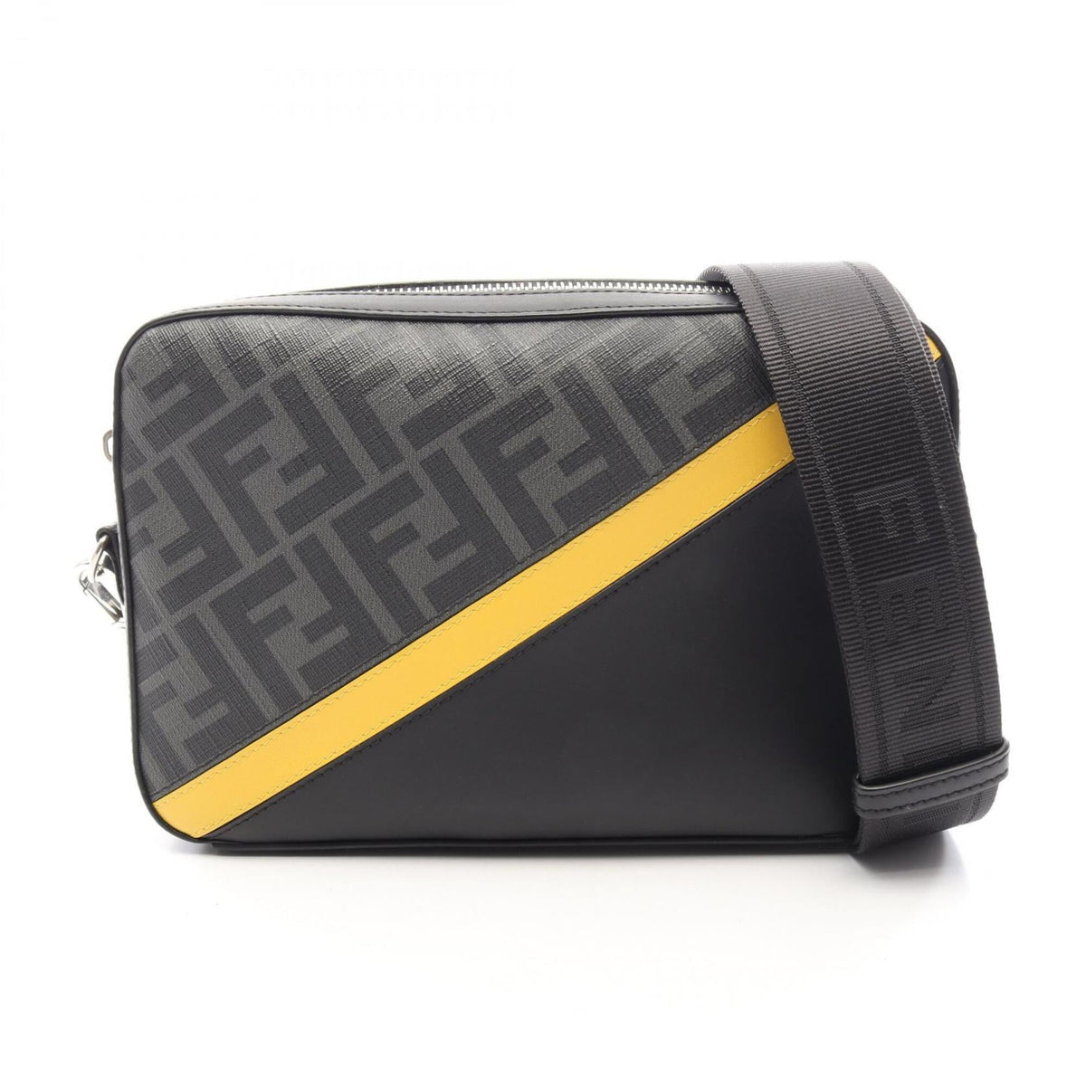 Fendi Zucca Black Gray Yellow Coated Canvas Leather Shoulder Bag (Pre-Owned)